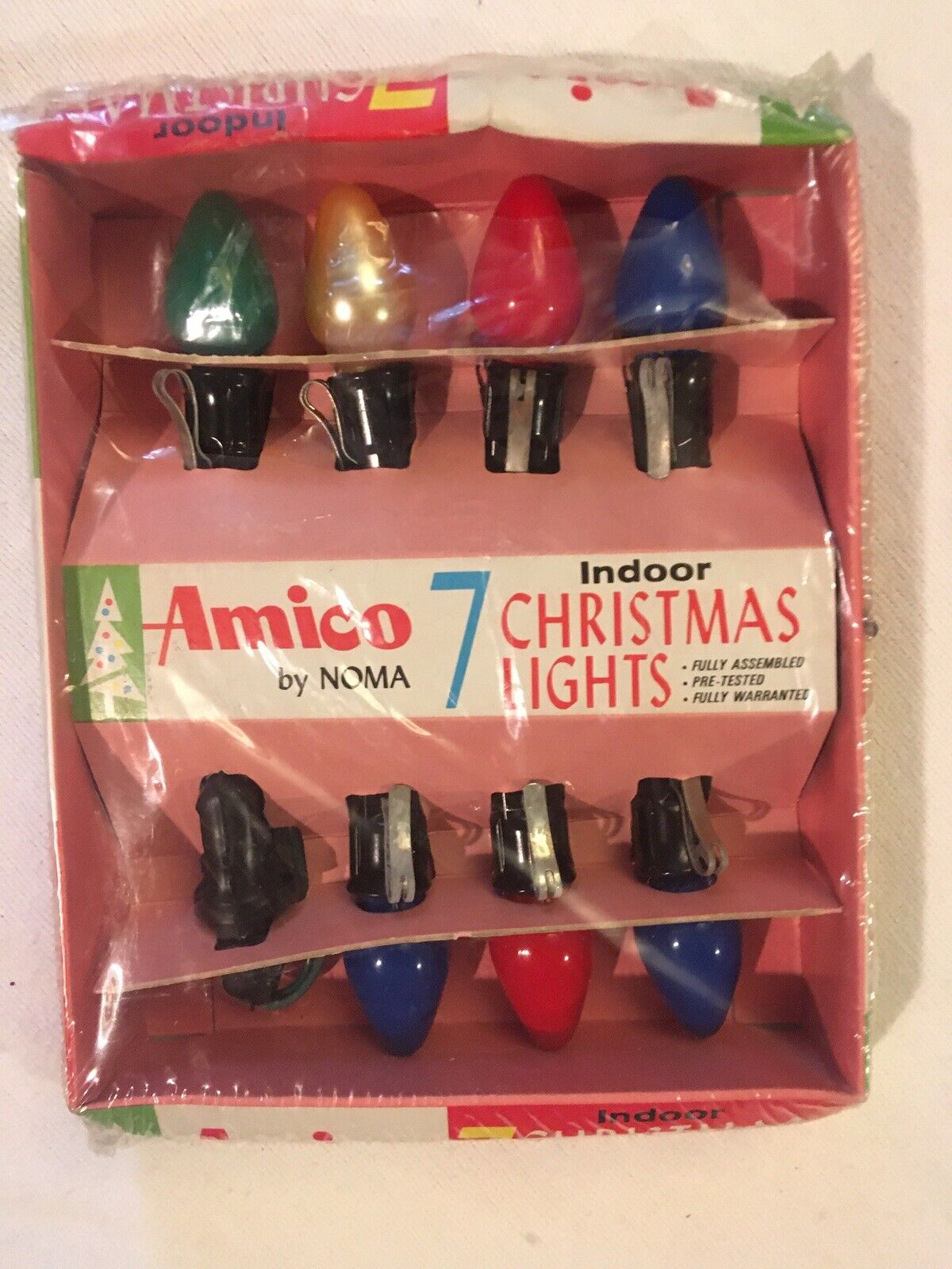 VTG NOS AMICO by NOMA Box Of 7 Christmas Lights Connectable Indoor NIP Untested