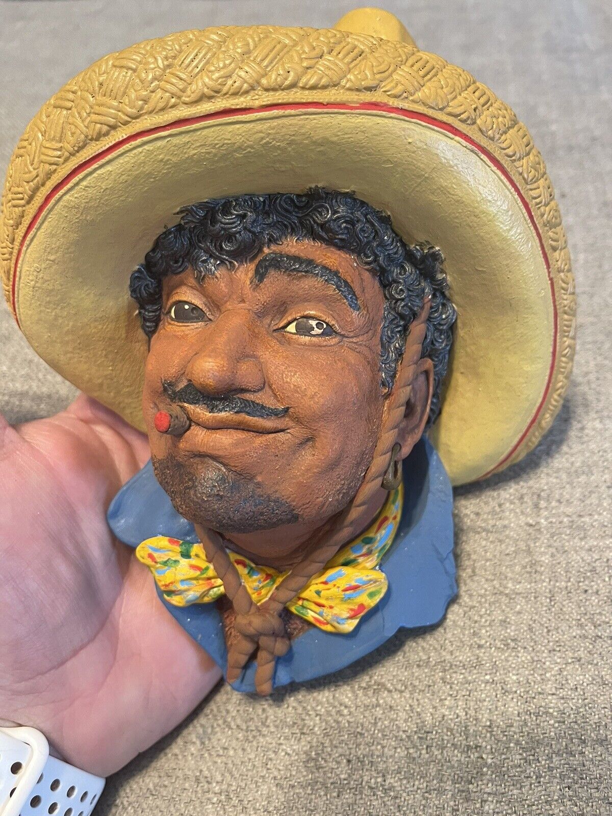 Bossons Pancho Mexican Sombrero Hispanic Chalkware Head Wall Sculpture Art