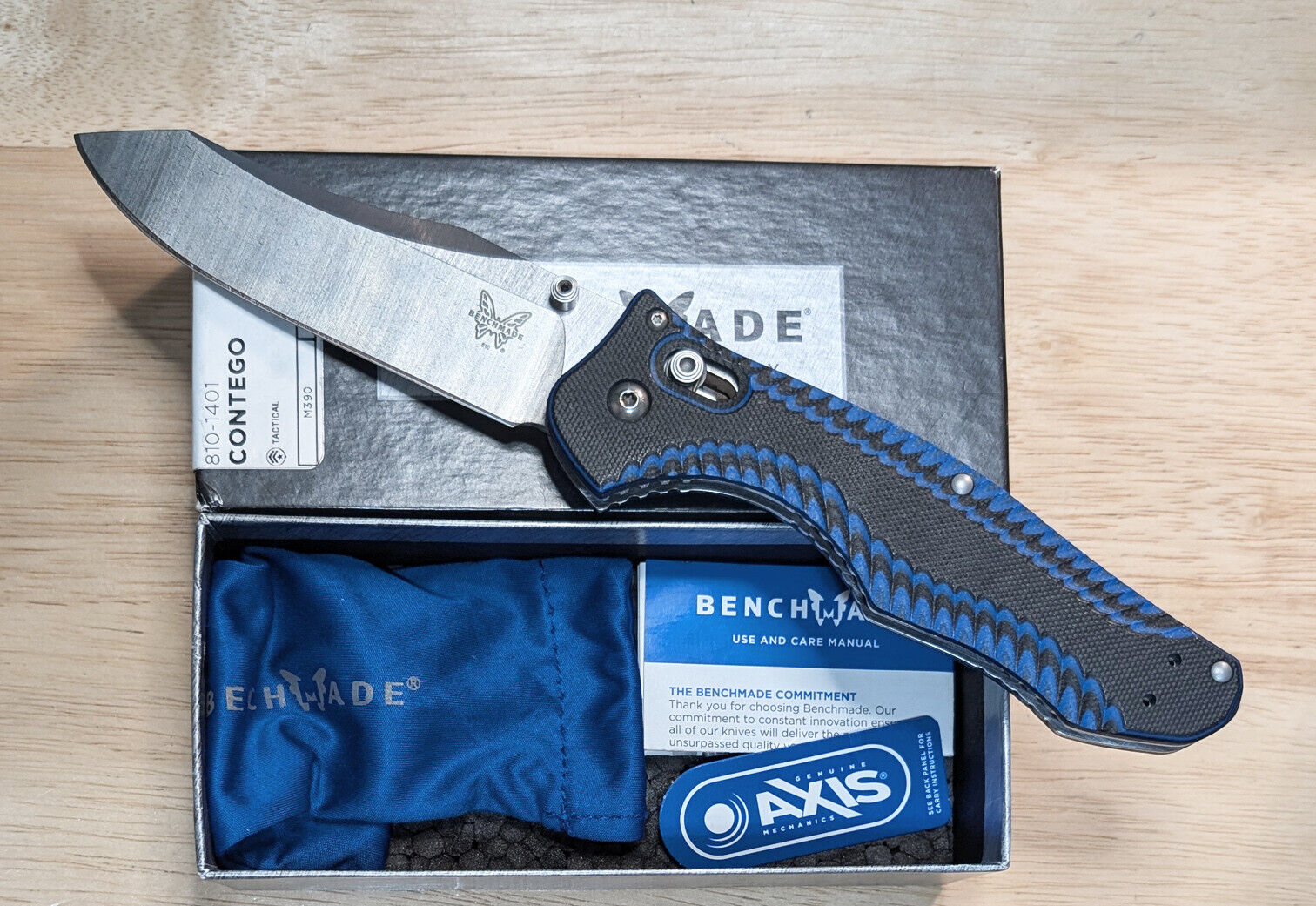 Benchmade 810-1401 Contego Blue/Black G10 Scales M390 Blade Knifeworks Exclusive