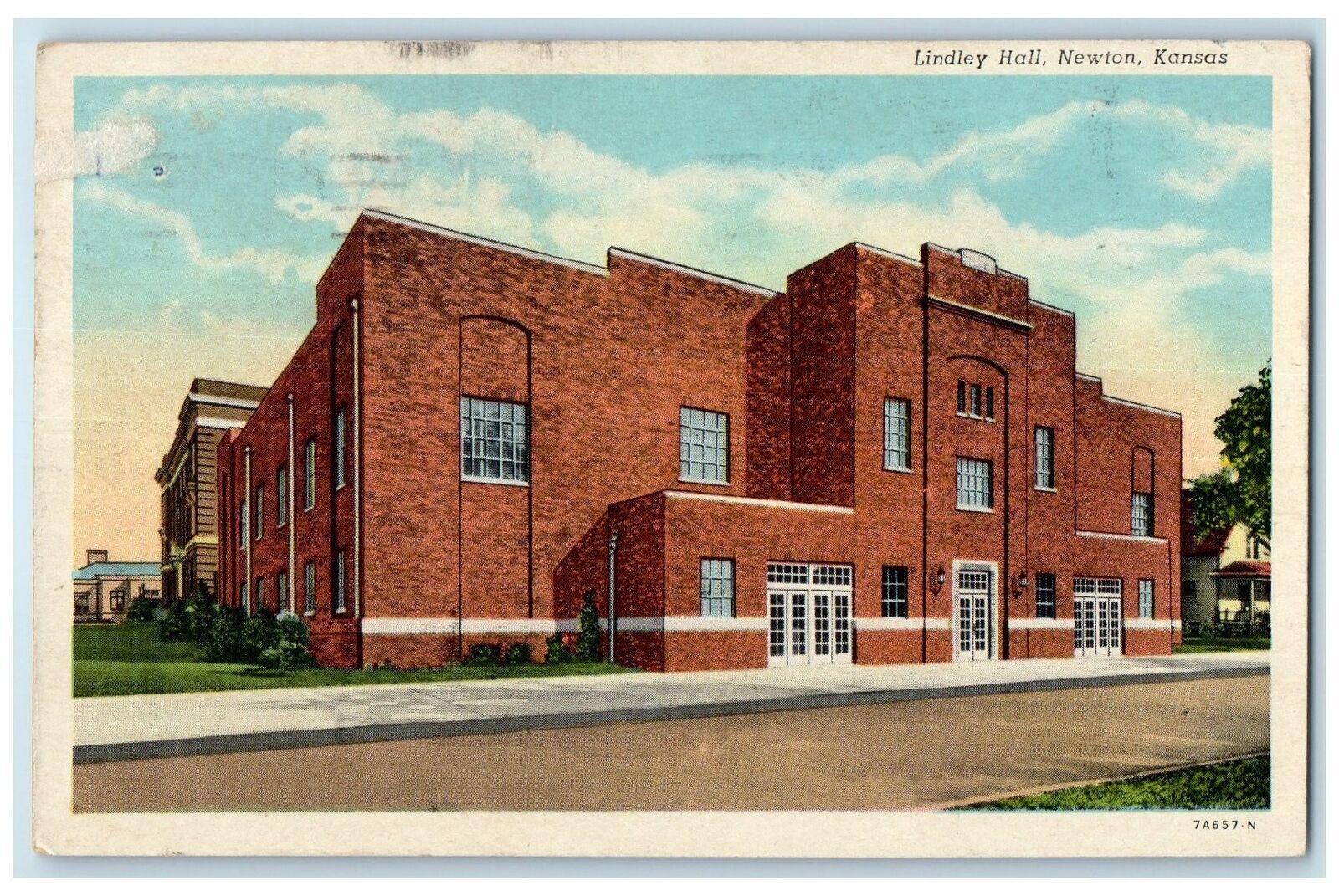 c1920\'s Lindley Hall Building Entrance Door Dirt Road Newton Kansas KS Postcard