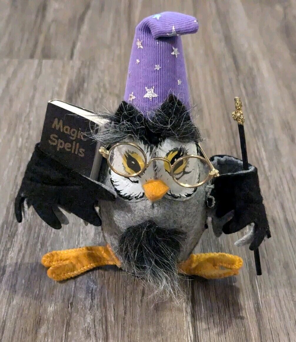 Halloween Annalee 2007 Owl Wizard Purple Hat Book Of Magic Spells Glasses Wand 