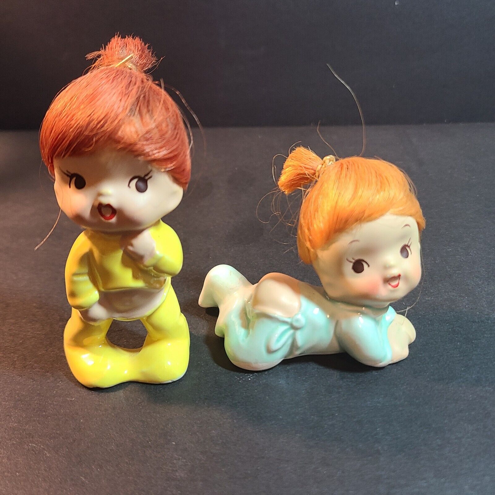 RARE Vintage 50s Boy Girl Baby in PJ’s  Japan Figurine PIXIE Red Hair 