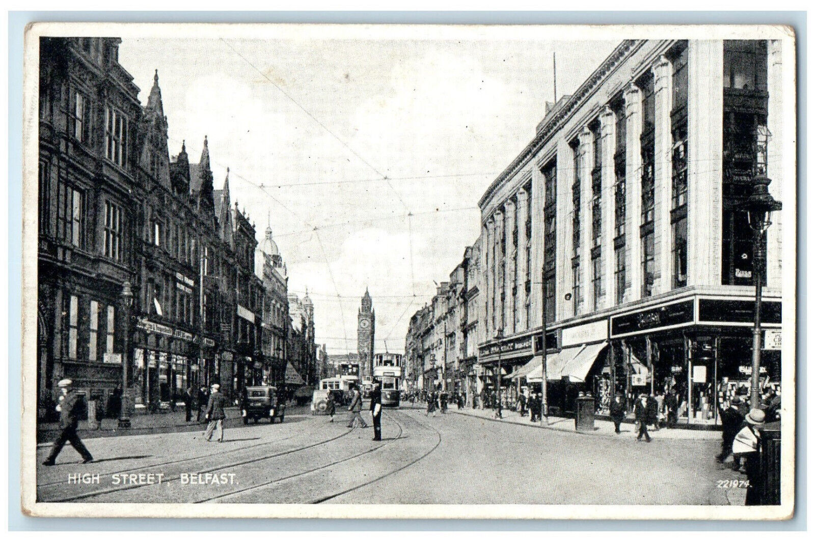 c1940\'s High Street Belfast Antrim Northern Ireland Silveresque Postcard