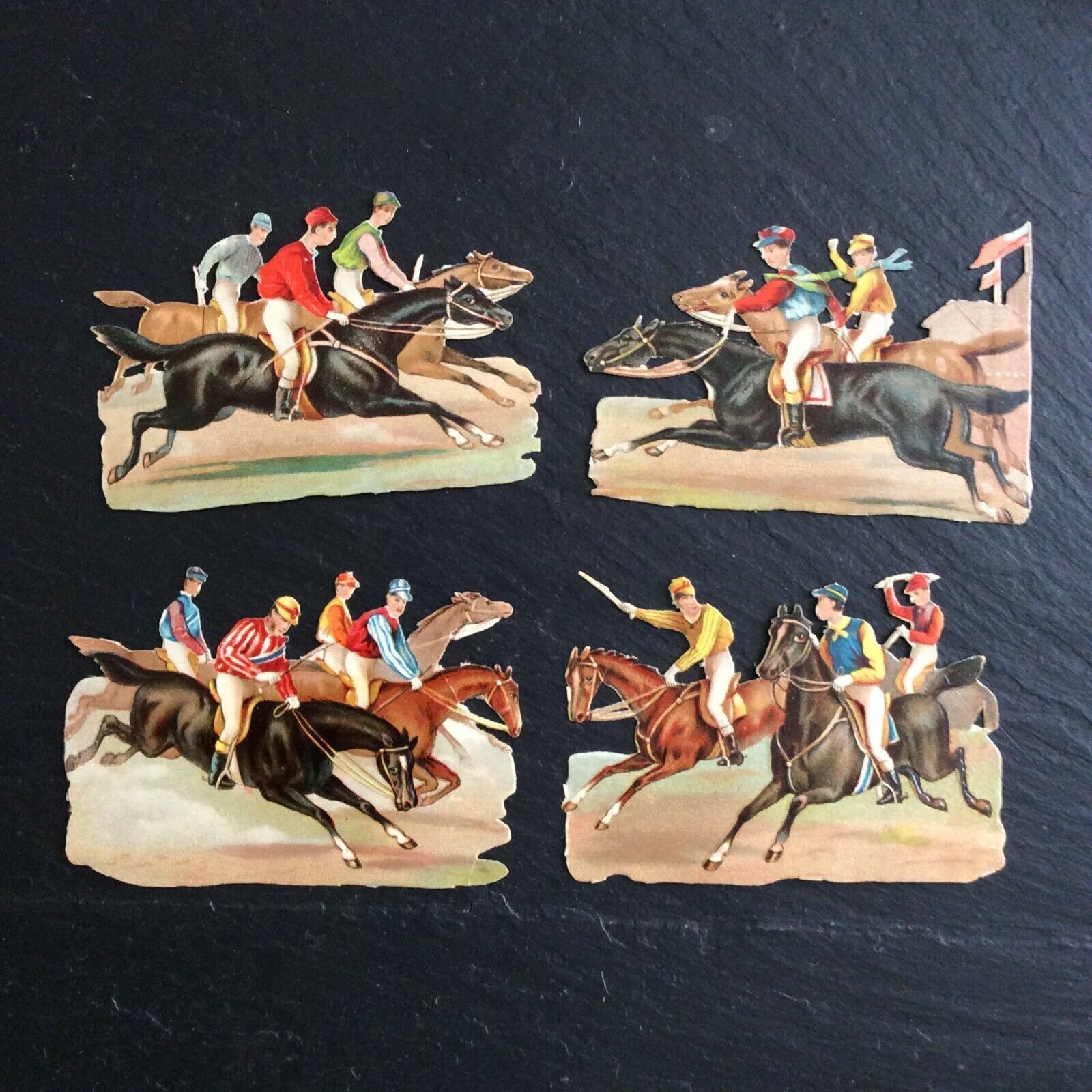 Old Chromos Lot 4 Horse Riding Cutouts Victorian Scrap 1900 C