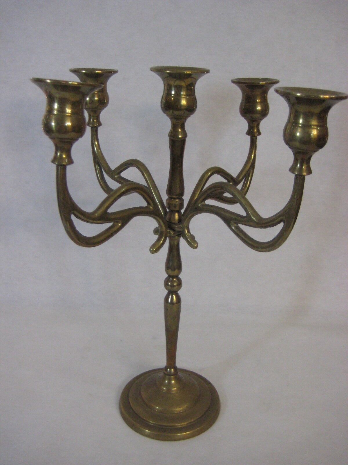 Vintage 5 Lights Brass Wedding Candelabra, Made In Greece, 13 1/3\