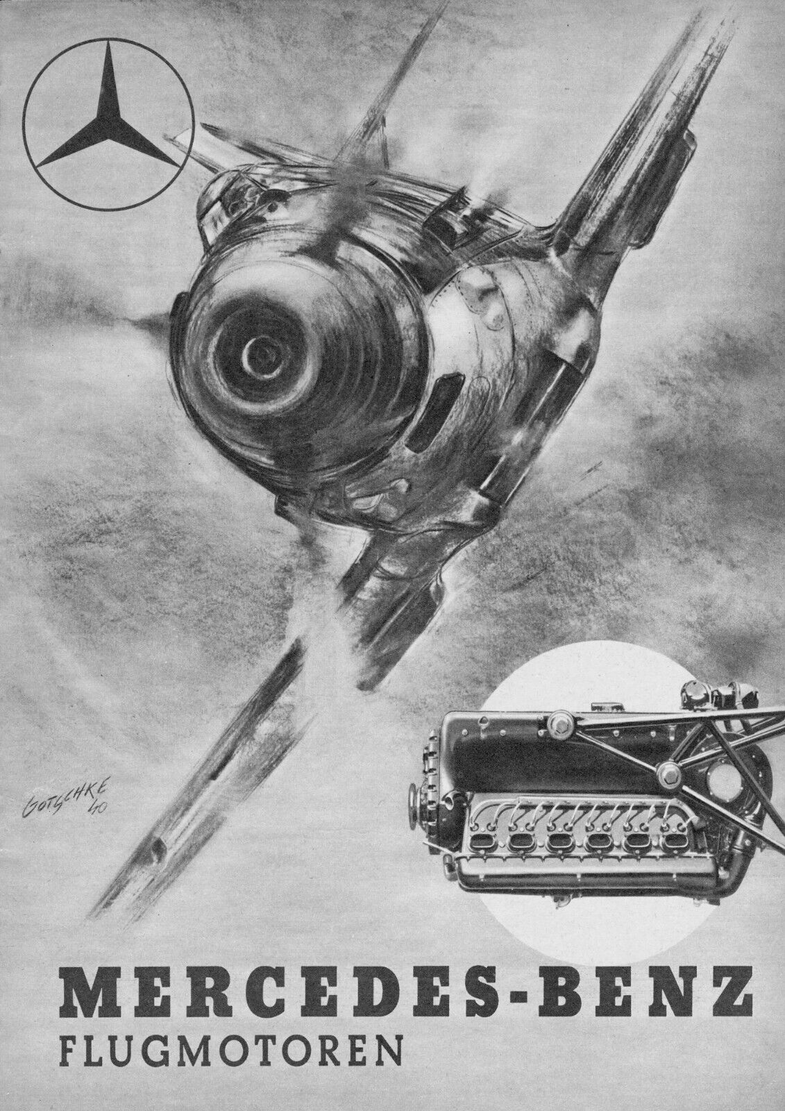 Vintage German Mercedes-Benz Flugmotoren Poster Print.