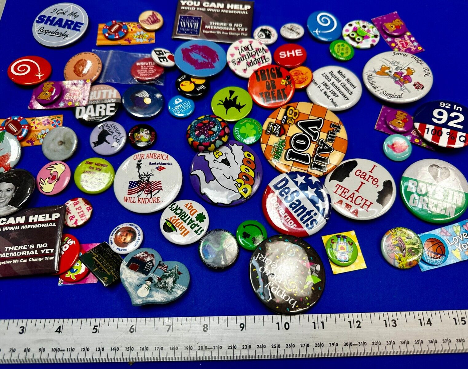 Over 50 Vintage Buttons Pins - Advertising Promo Pinbacks Grab Bag Resale Gifts