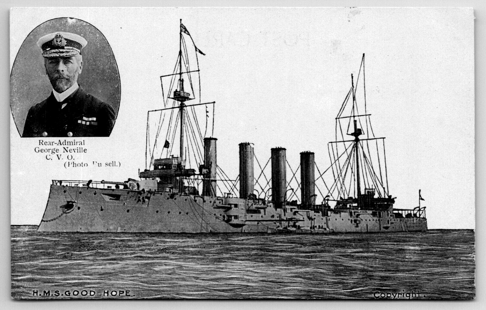 Postcard HMS Good Hope Battleship WWI Rear Admiral George Neville US Navy A08
