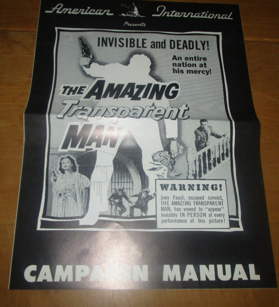 The Amazing Transparent Man Original Movie Pressbook 1959 Great Shape