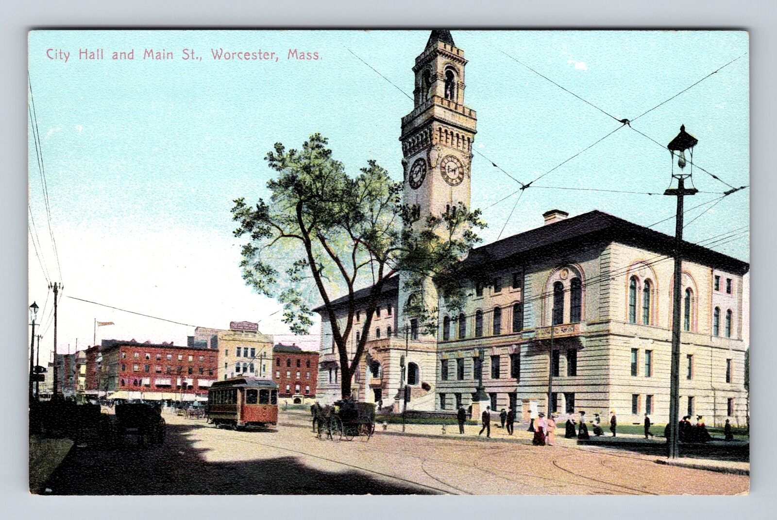 Worcester MA-Massachusetts, City Hall And Main Street, Vintage Souvenir Postcard