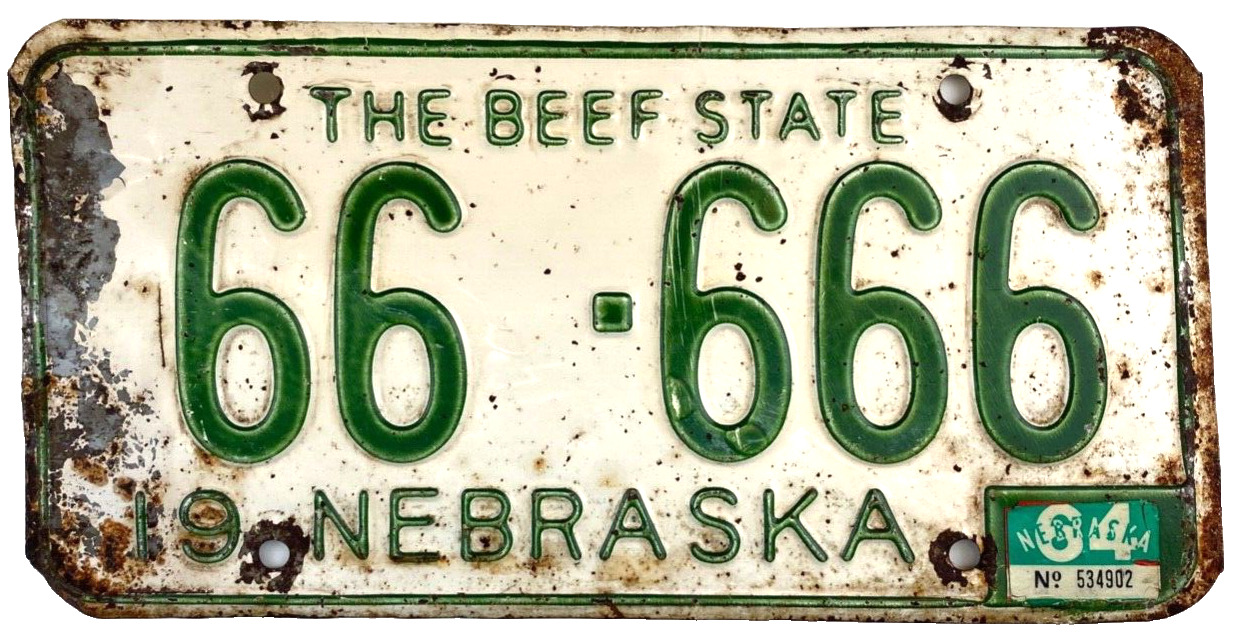 Vintage Nebraska 1964 Car License Plate Man Cave Garage Cherry Co 666 Collector