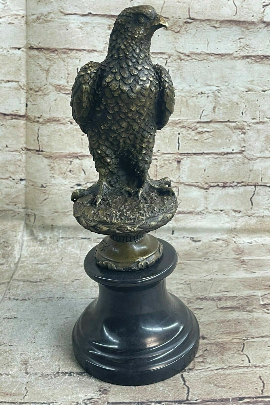Original Bronze Sculpture Austere American Eagle Marble Base Figurine Artwork