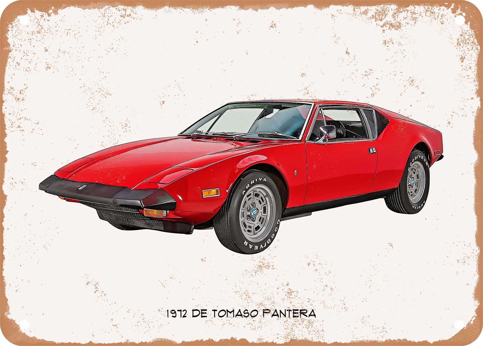 Classic Car Art - 1972 De Tomaso Pantera Oil Painting - Rusty Look Metal Sign