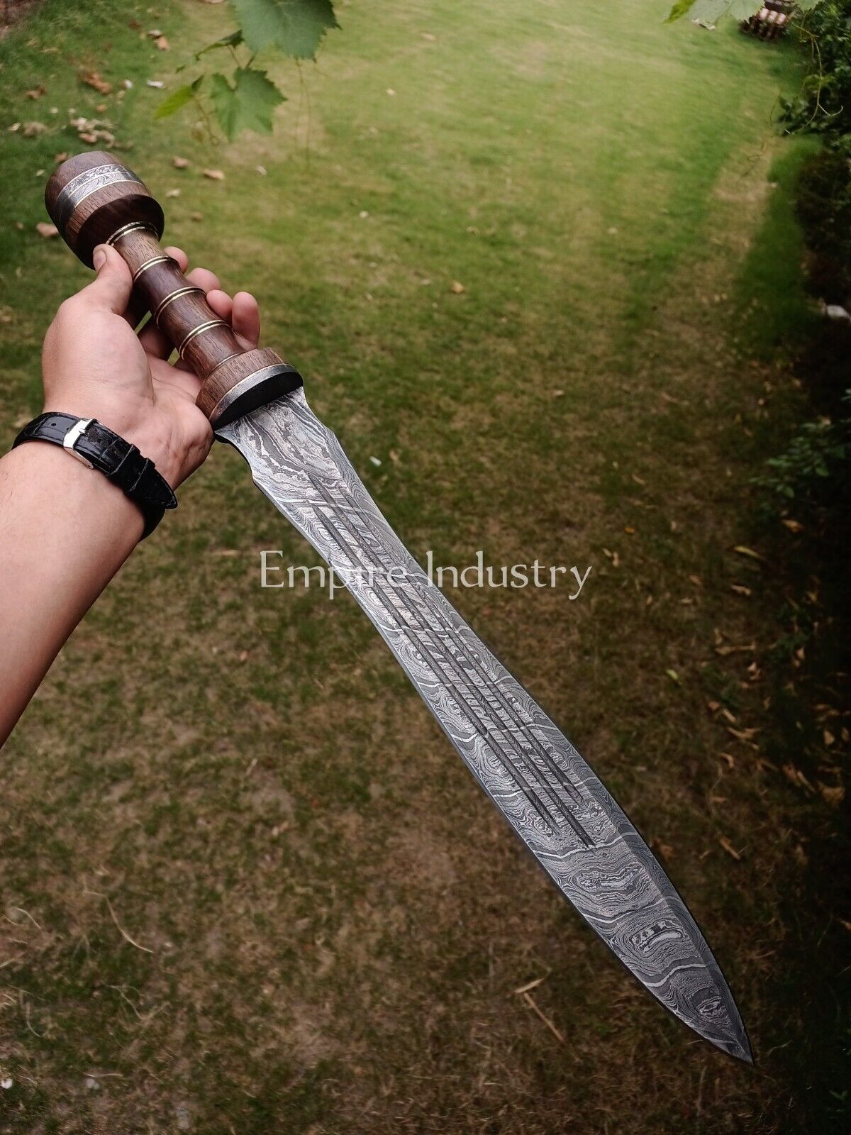 Handmade Damascus Steel Double Edge Roman Gladius Sword, Fixed Blade With Sheath