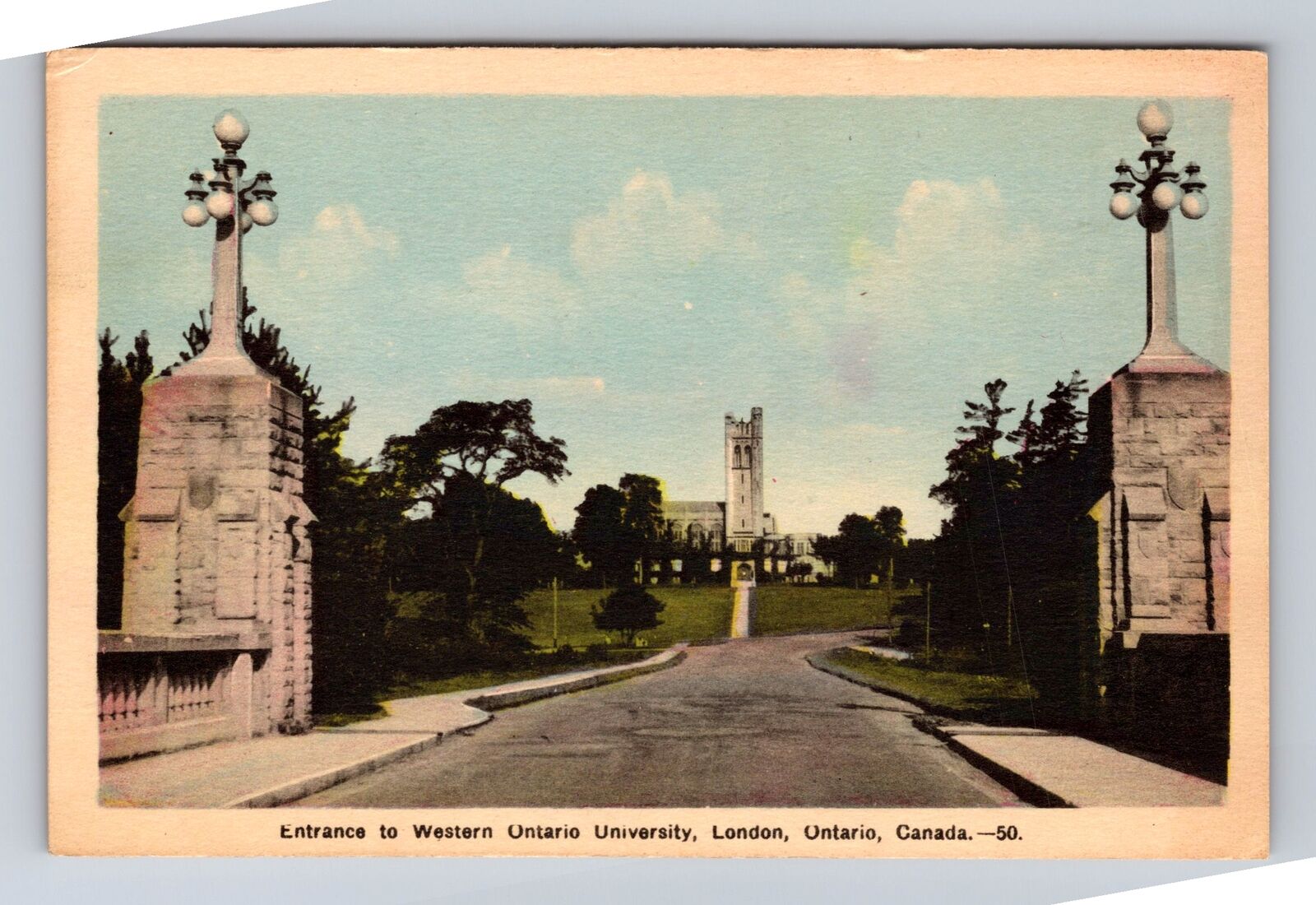 London Ontario Canada, Entrance To Western Ontario University, Vintage Postcard