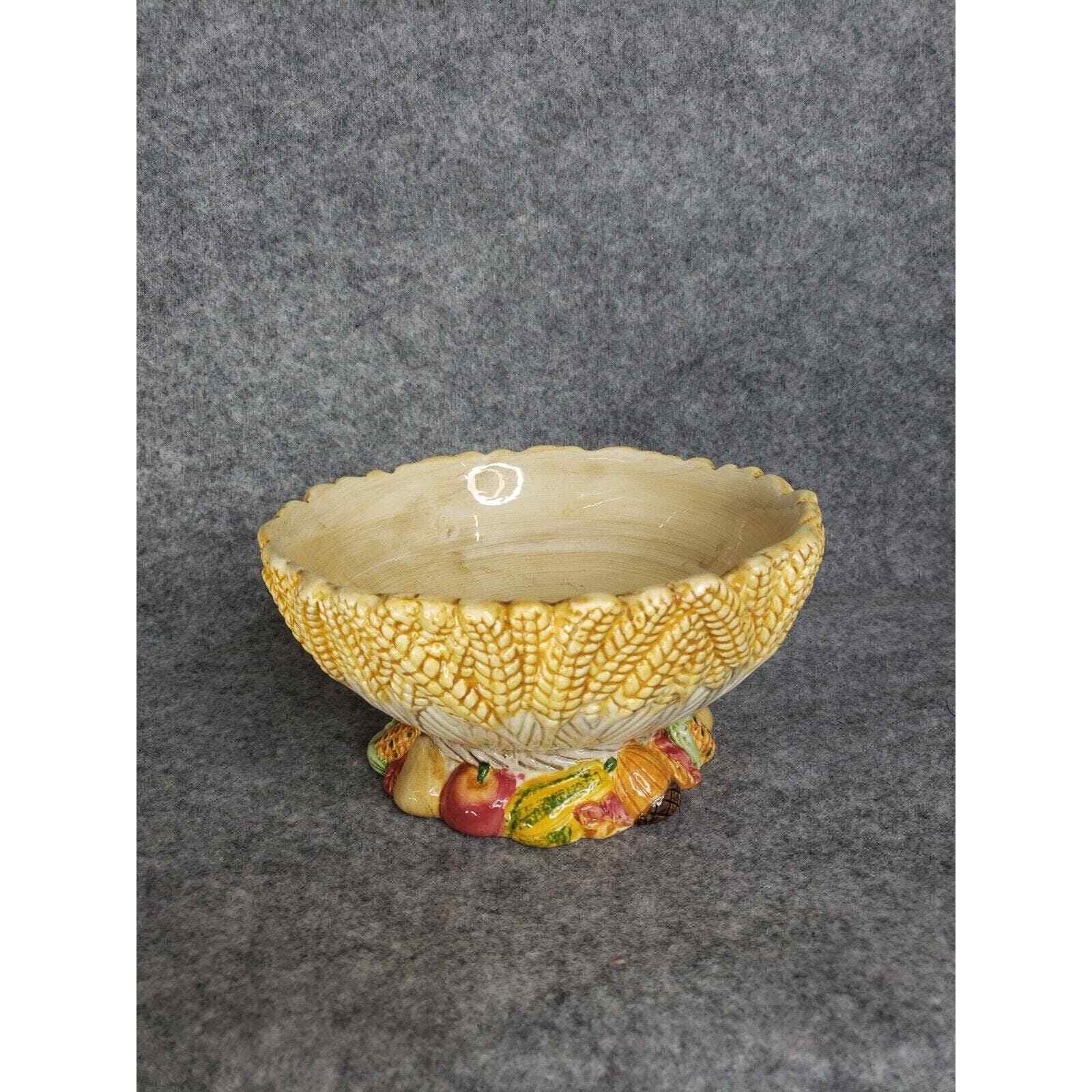 Vintage WCL Ceramic Footed Bowl Wheat Outer Fruit on Bottom Harvest Fruit Bowl