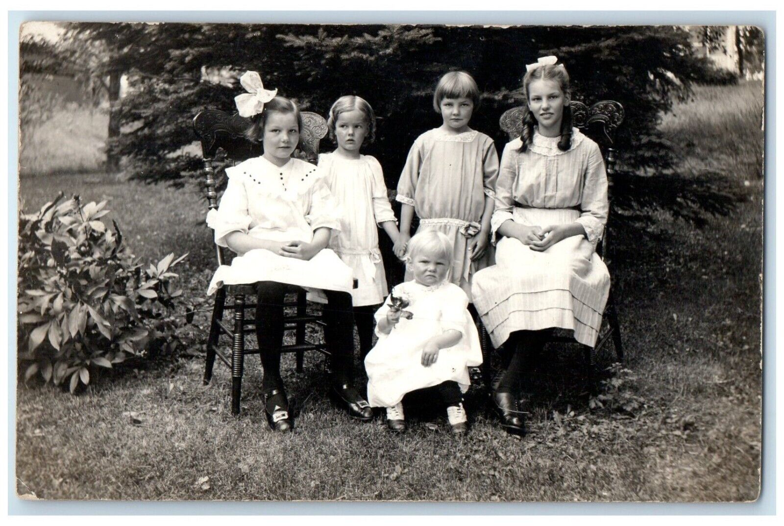 c1910\'s Girls Children Curly Hair Scene Forest RPPC Photo Antique Postcard