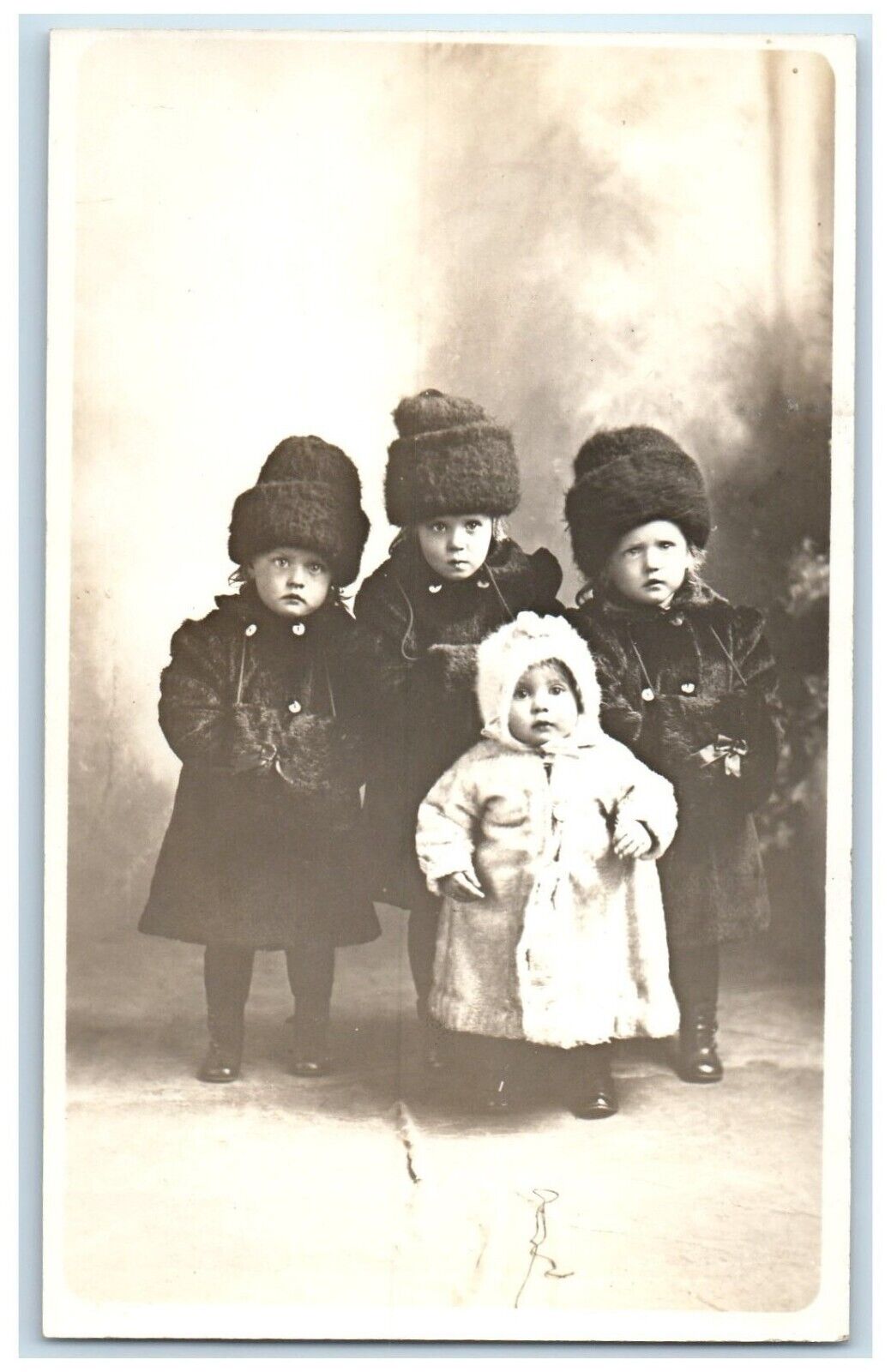 c1910's Little Girls Bonnet Studio Portrait RPPC Photo Posted Antique Postcard