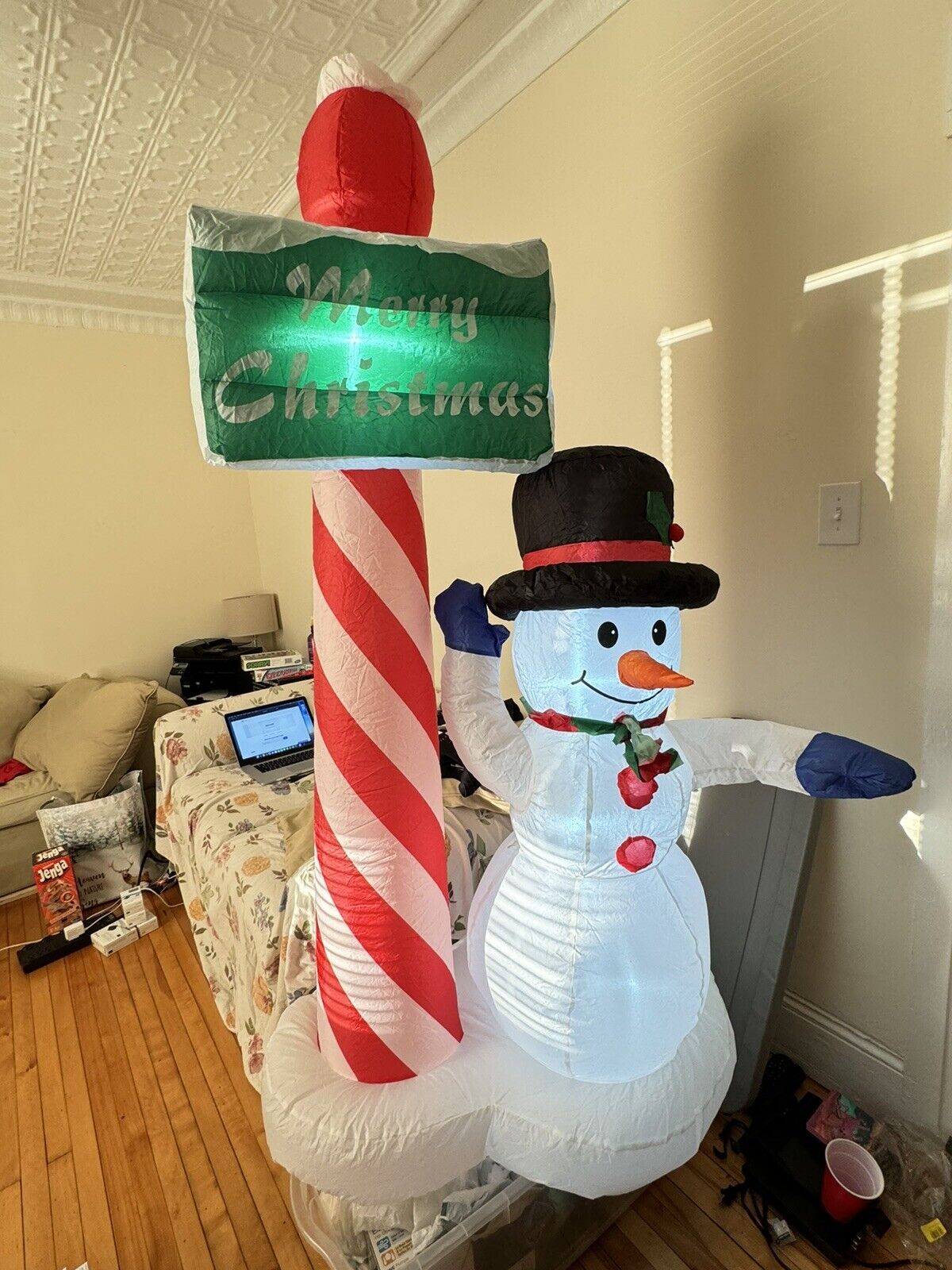 6' Inflatable Lighted Snowman with Merry Christmas Sign Christmas Yard Art Decor