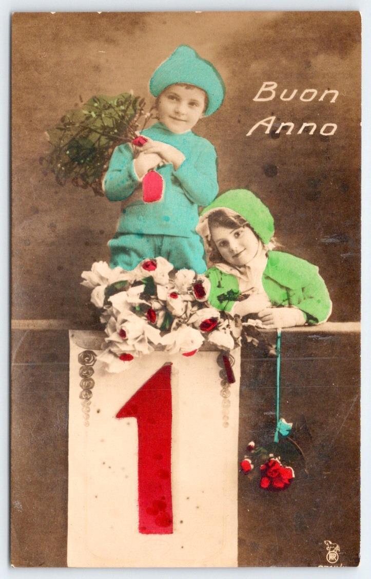 1910's RPPC HAND COLORED HAPPY NEW YEAR ITALICA ARS PHOTO STUDIO NYC POSTCARD