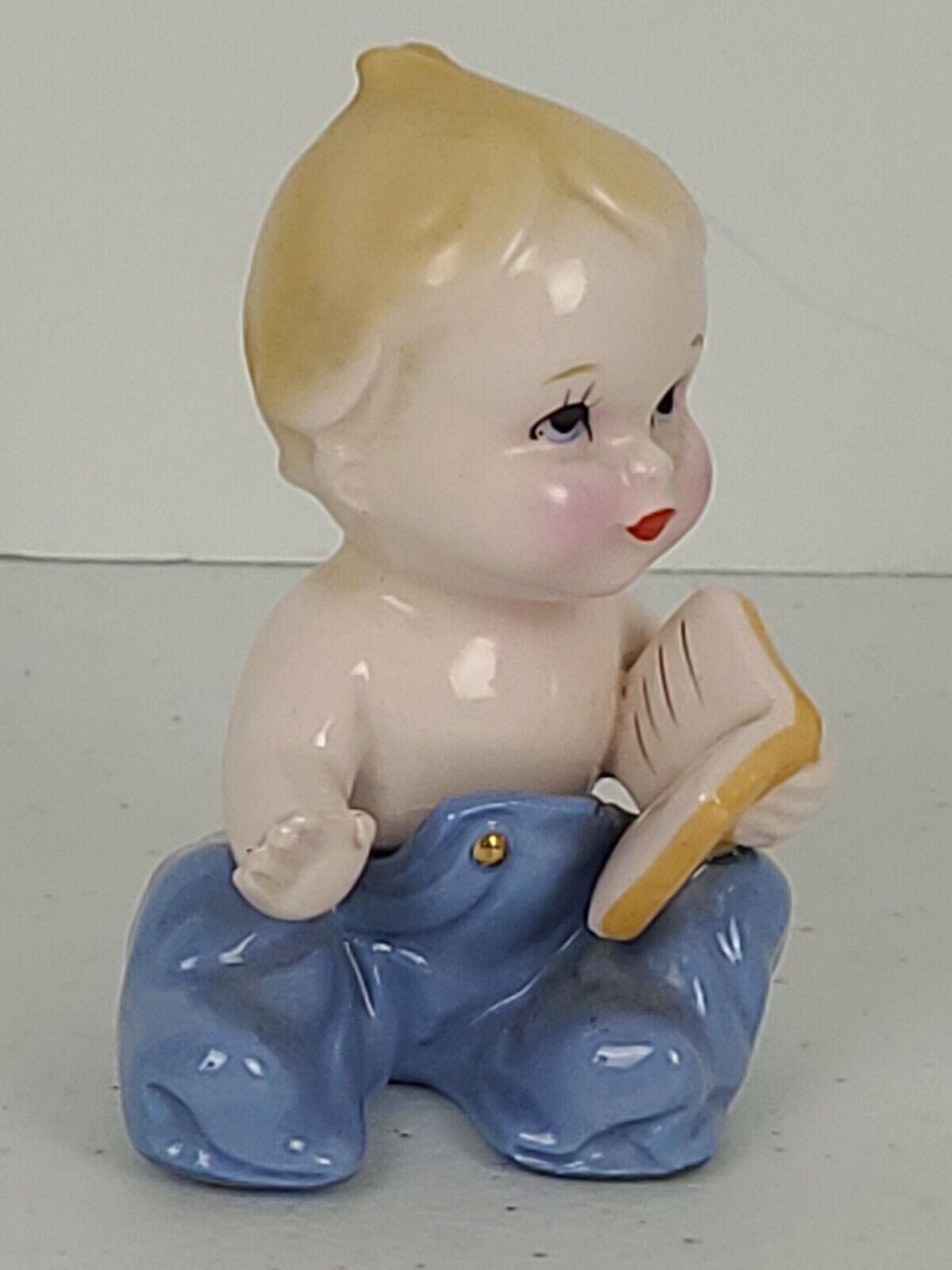 Capodimonte Vtg Hand Painted Porcelain Sitting Baby Toddler w/ Book 3.25