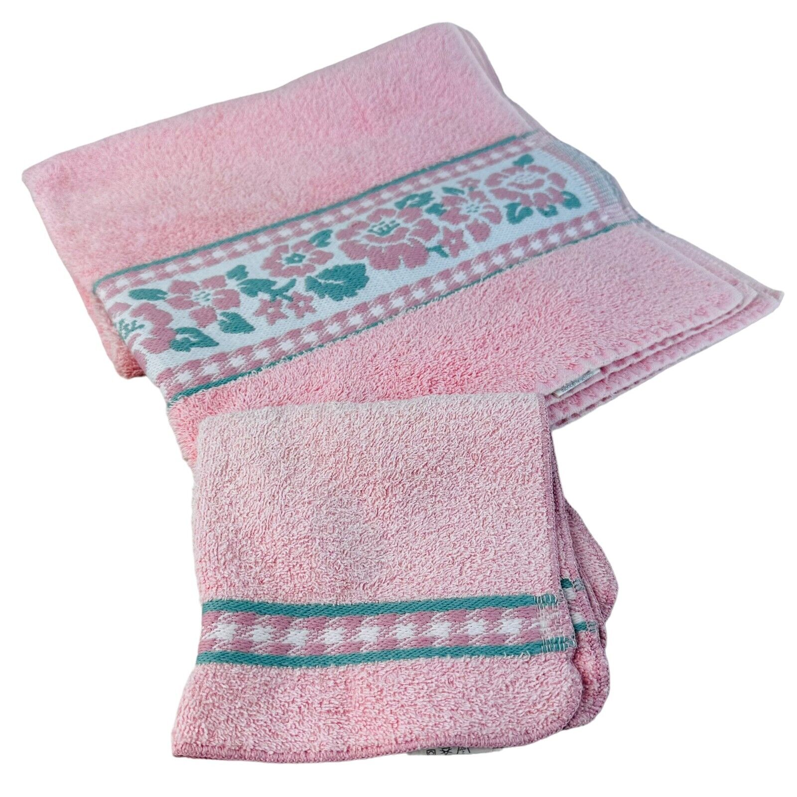 vtg Martex cotton pink towel & facecloth roses cottage core