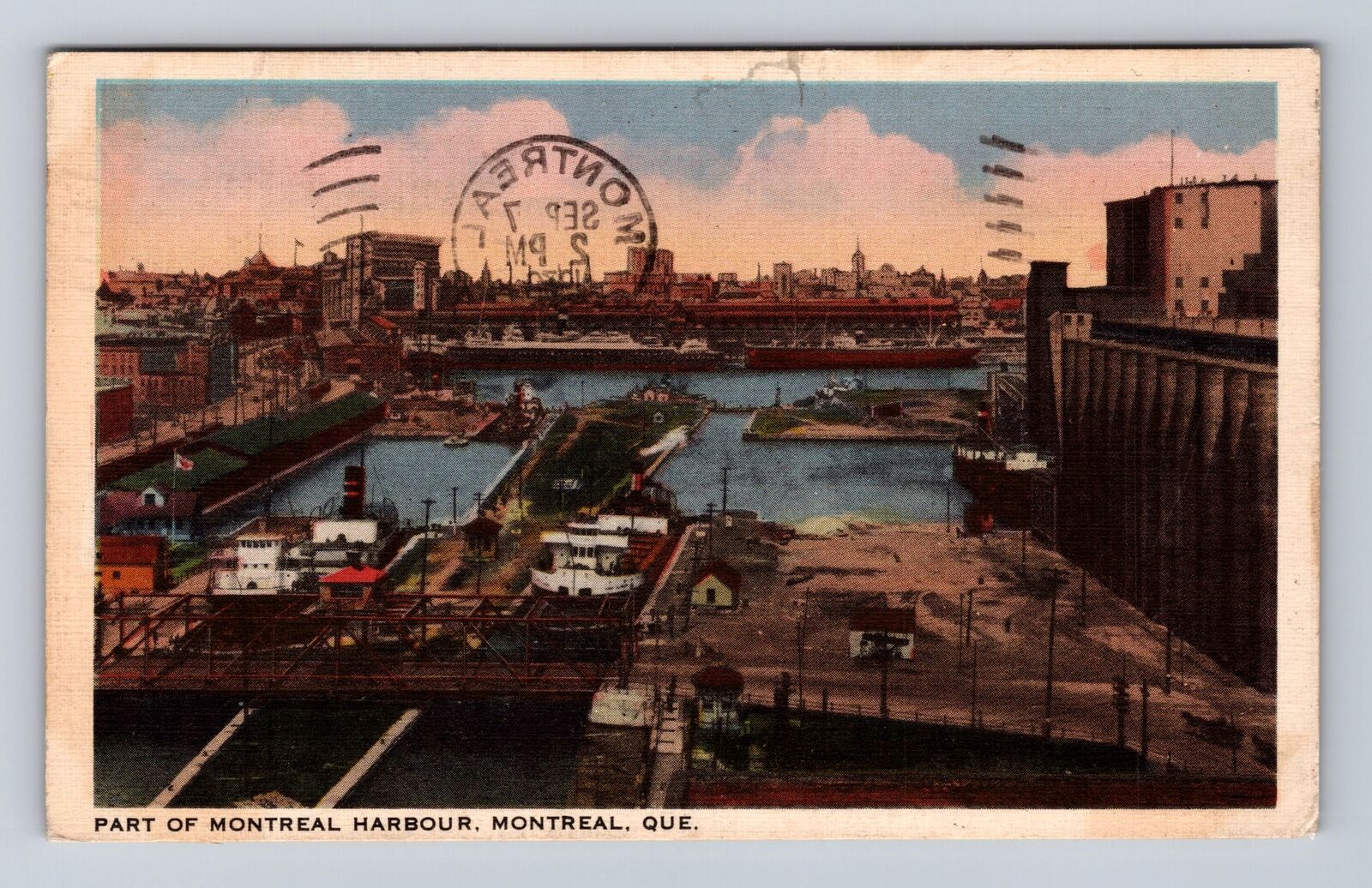 Montreal Quebec-Canada, Aerial Of Montreal Harbor, Vintage c1938 Postcard