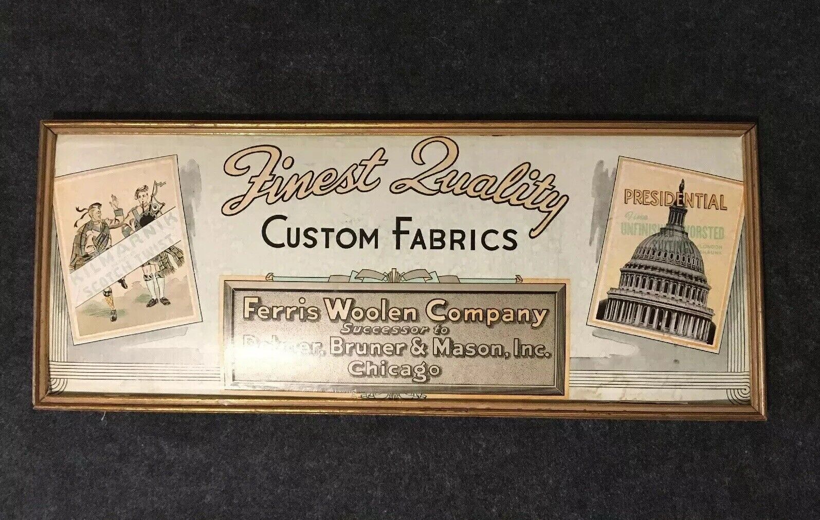 1930\'s-40\'s Ferris Woolen Company Store Fabric Framed Advertising-Neat Piece