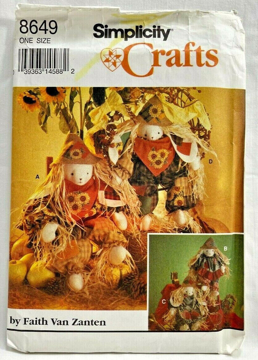 1993 Simplicity Sewing Pattern 8649 Scarecrow Bunnies 21\