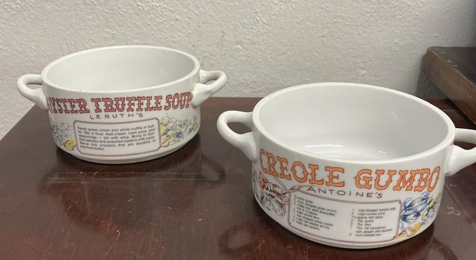 Set Of 2 Vintage Ljungberg With Recipe New Orleans Soup Bowls