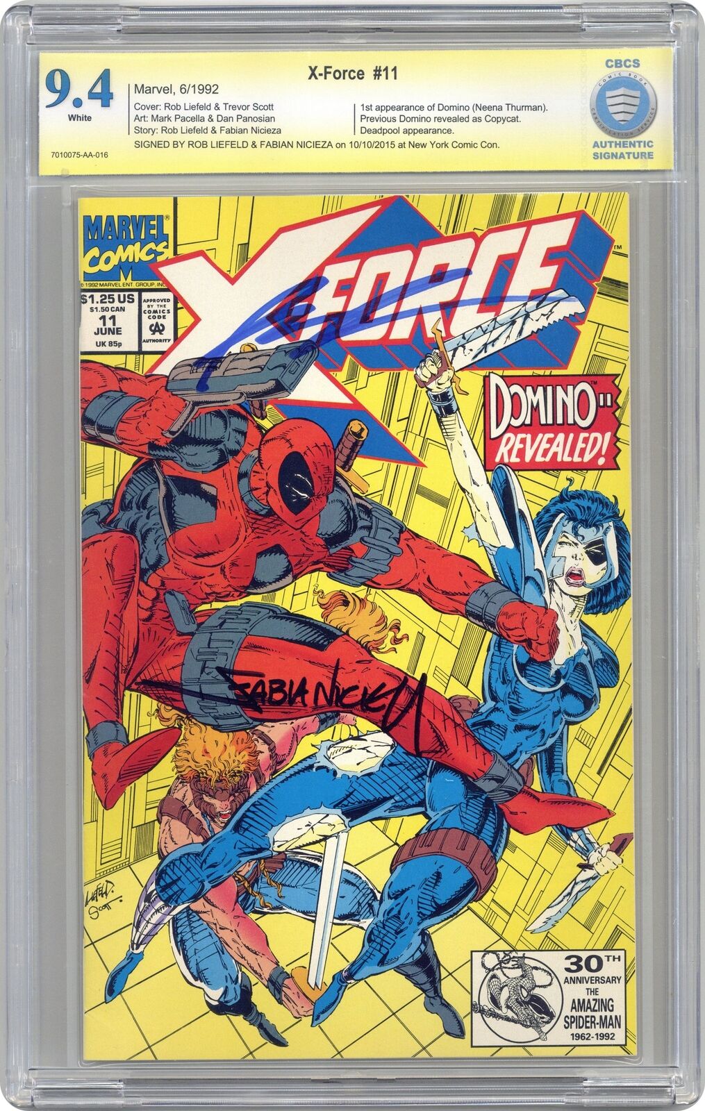 X-Force #11D CBCS 9.4 SS Liefeld/Nicieza 1992 18-3D738AC-084 1st 'real' Domino