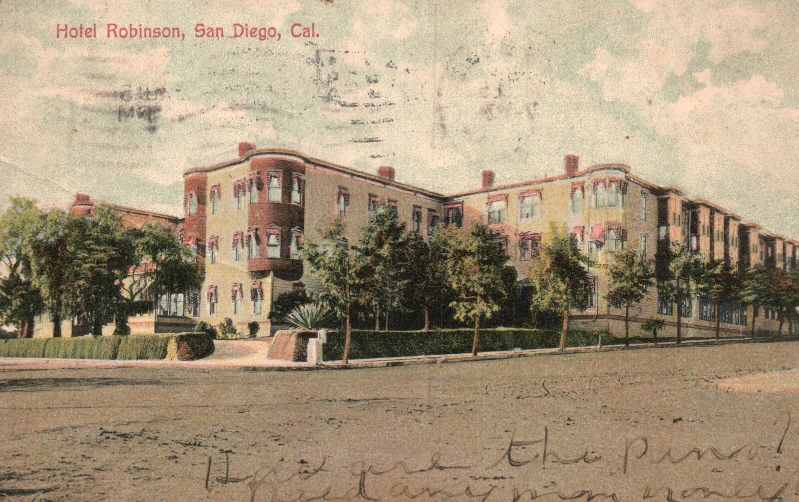 Vintage Postcard 1908 Hotel Robinson Rear San Diego California Newman Post Card