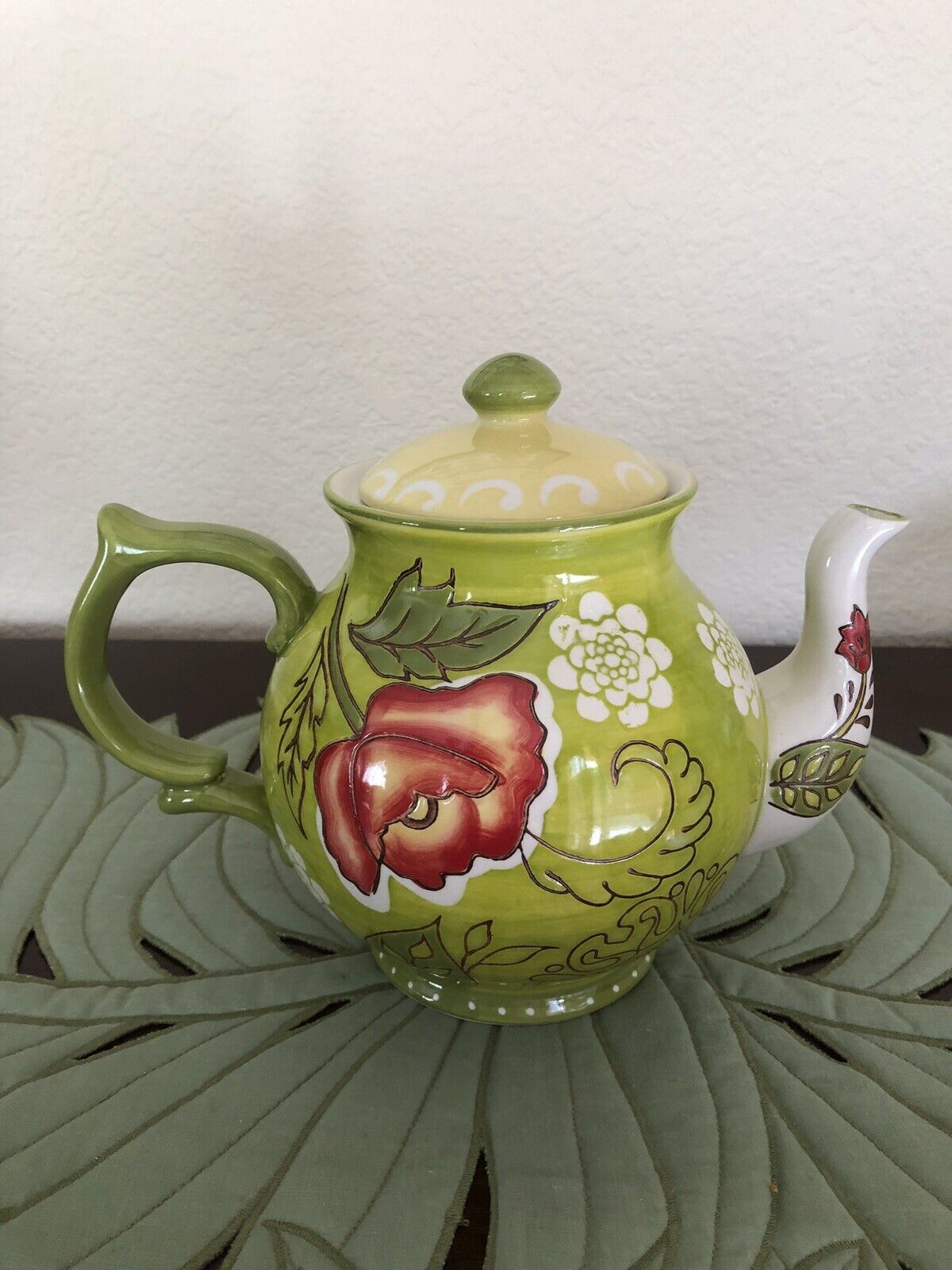 Ashland Signature Accents Teapot Floral and Lime Green Farmer’s Market EUC Cute