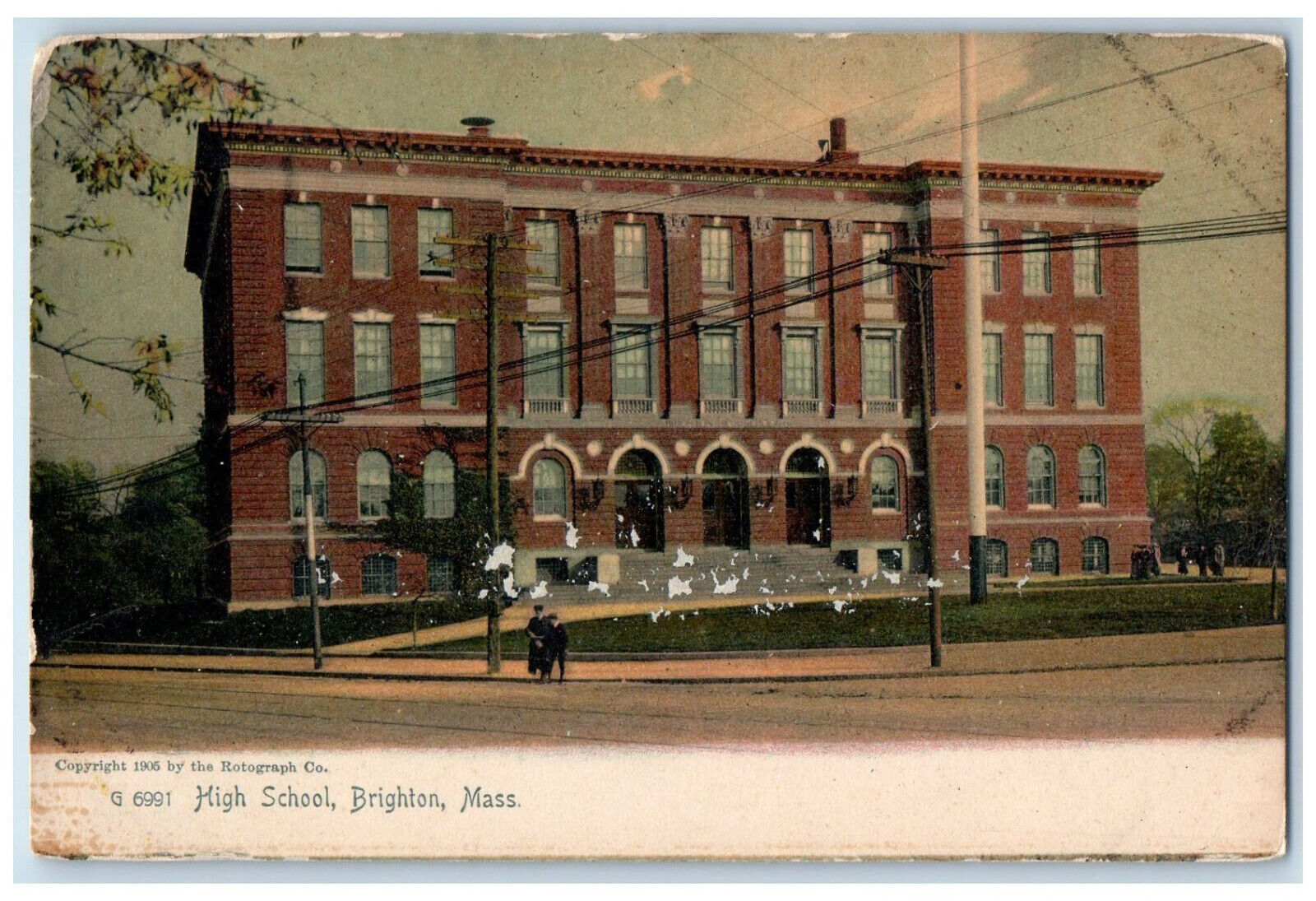 c1905 High School Brighton Massachusetts MA Antique Unposted Postcard