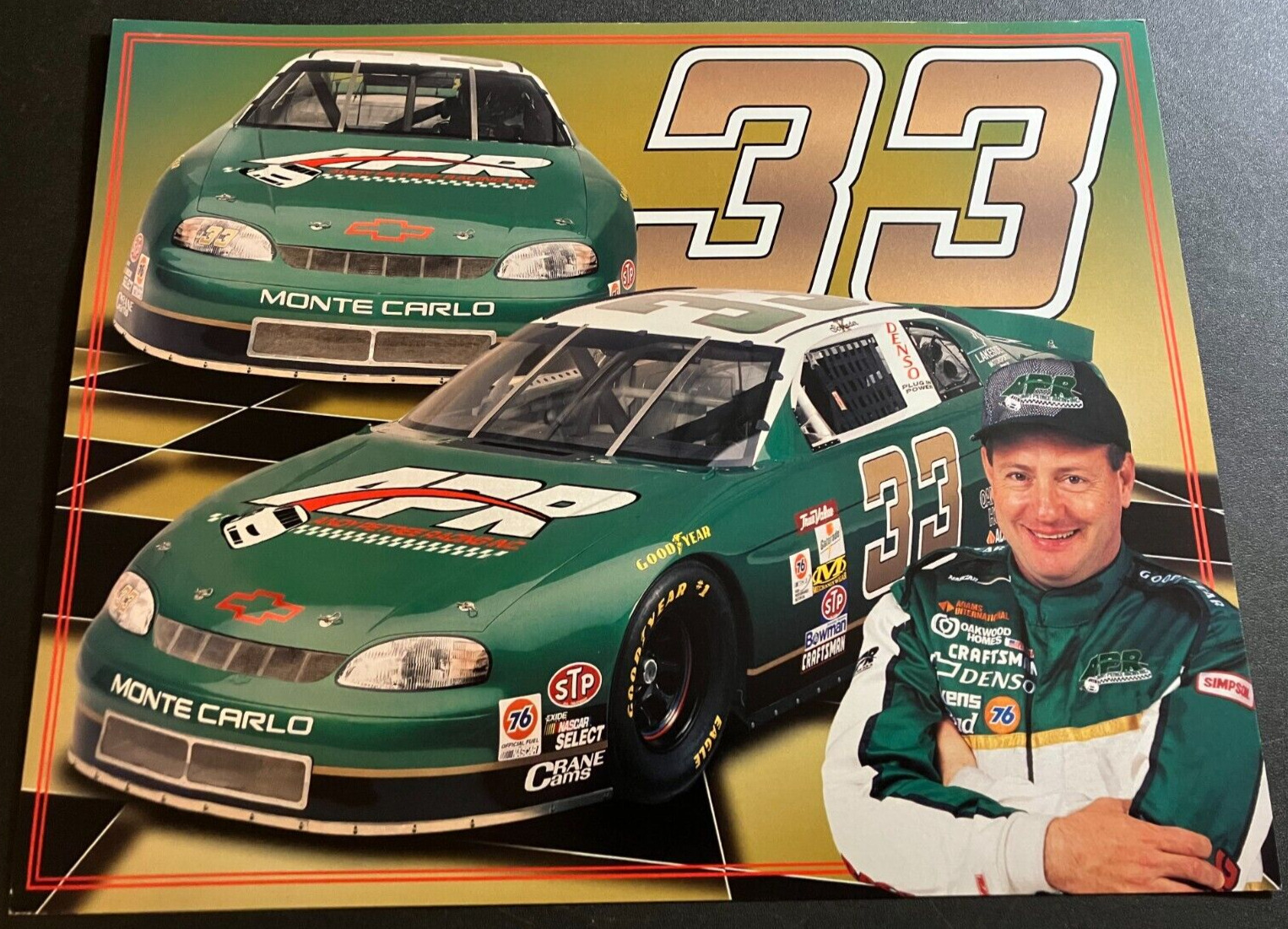 1999 Ken Schrader #33 Andy Petree Chevy Monte Carlo - NASCAR Hero Card Handout