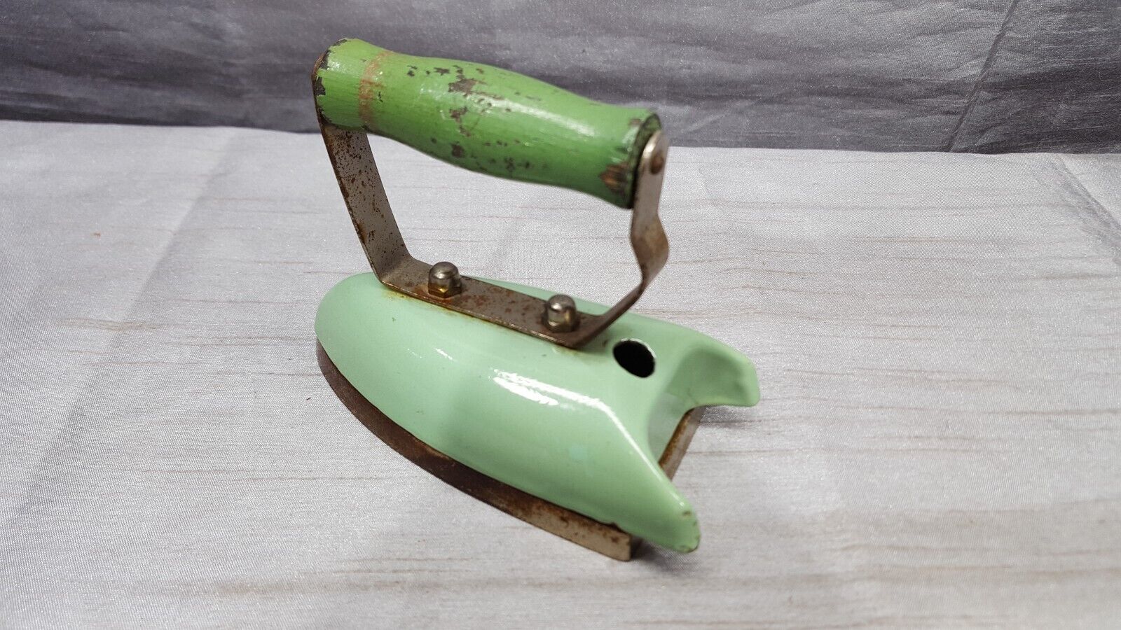 Vintage 1940’s Miniature Electric Iron Wood Handle 1 ½ Pound  Missing Cord Plug