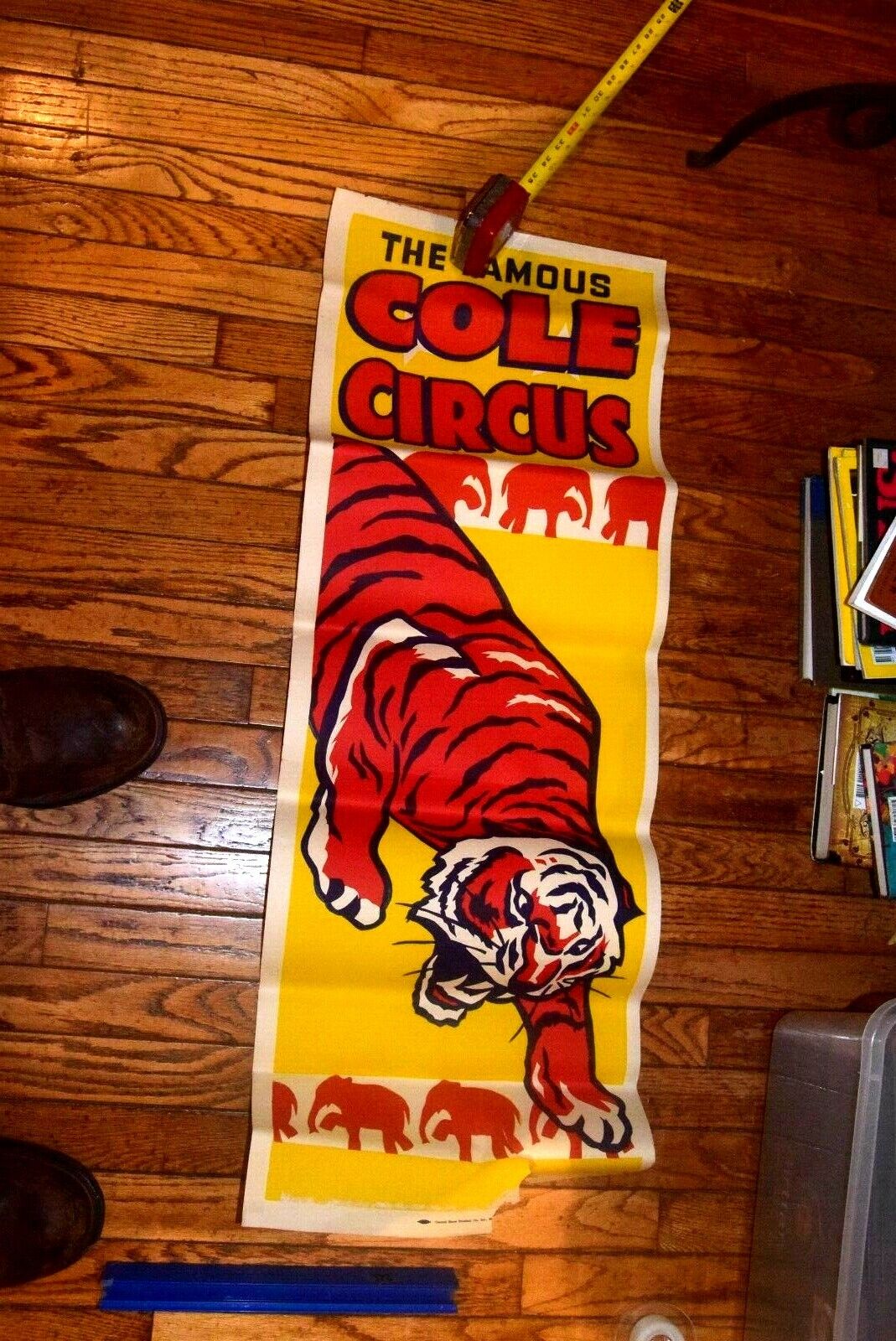 Vintage 1950's  Cole Bros Circus TIGER Poster 40” X 14” Beautiful