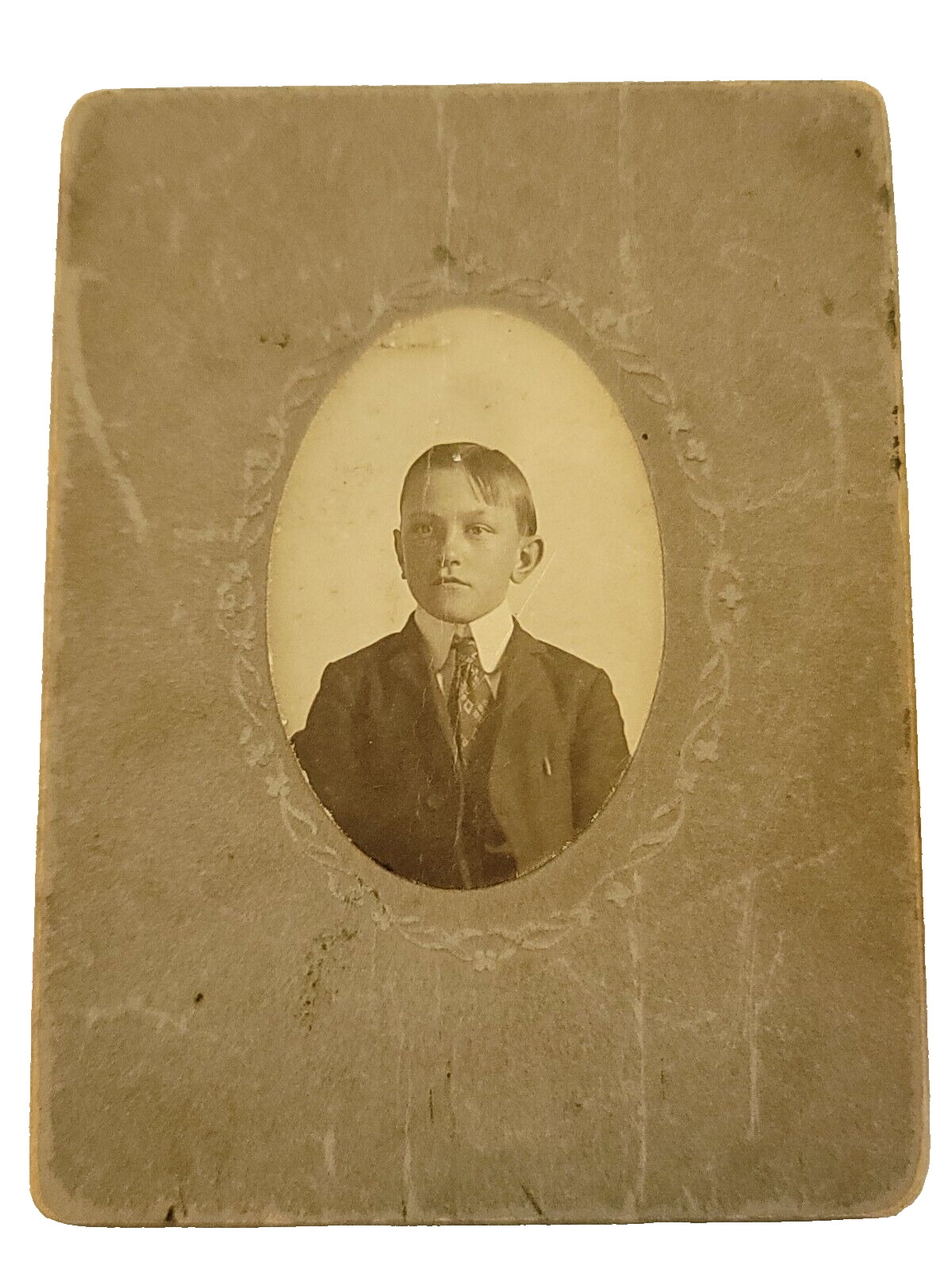 Young Serious Boy Professional Portrait Albany NY Obenaus VTG Antique Picture