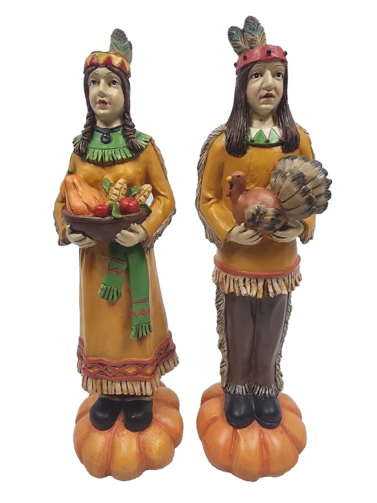 Thanksgiving Native American Indian Couple Figurines 12 Inches Tall
