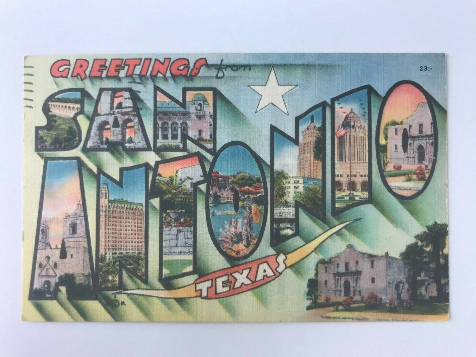 Postcard TX Greetings From San Antonio Large Letter Landmarks late 1940\'s