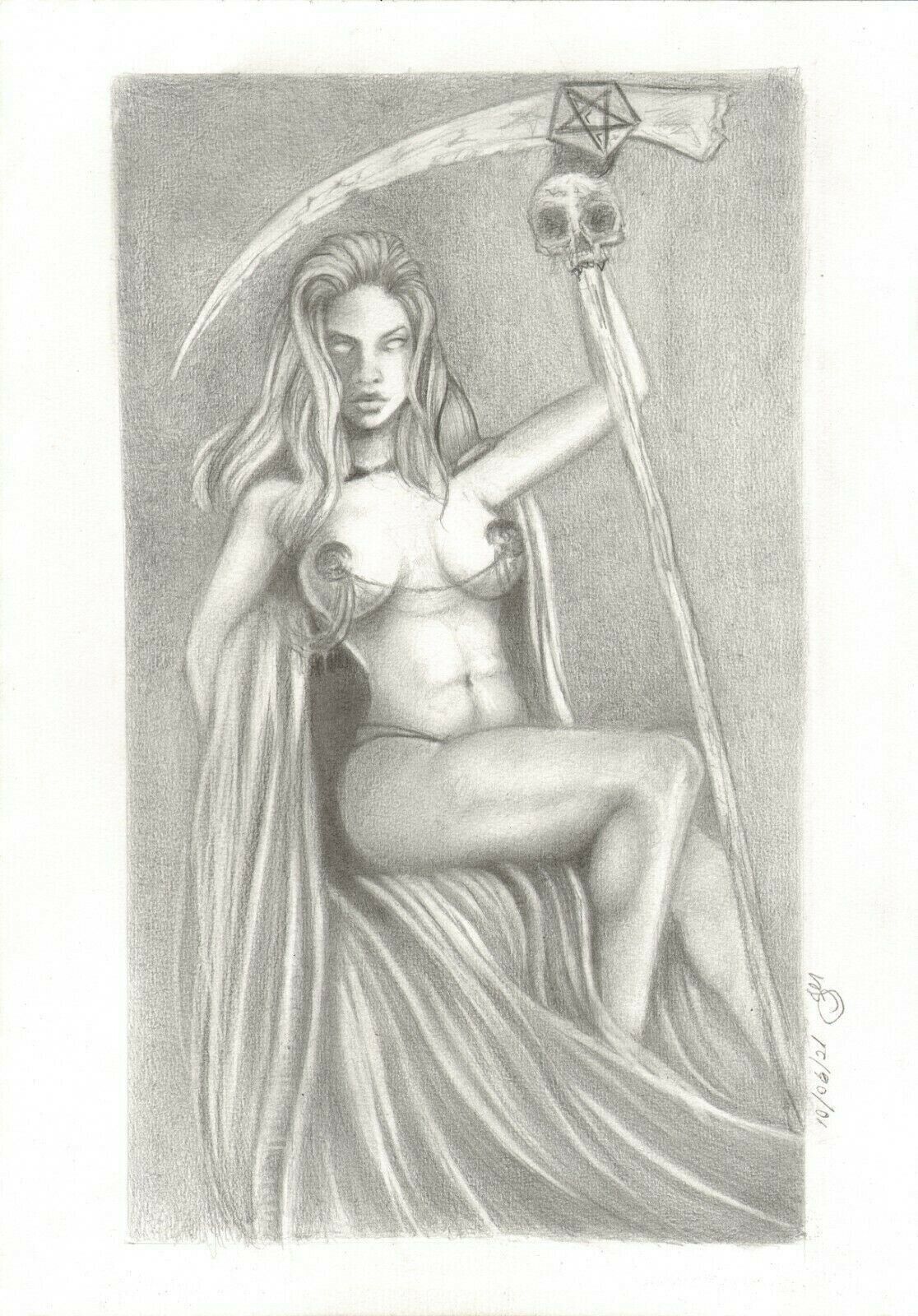 Lady Death by Marcio Alves - Original Comic Art Drawing Vampirella Hope 11x17