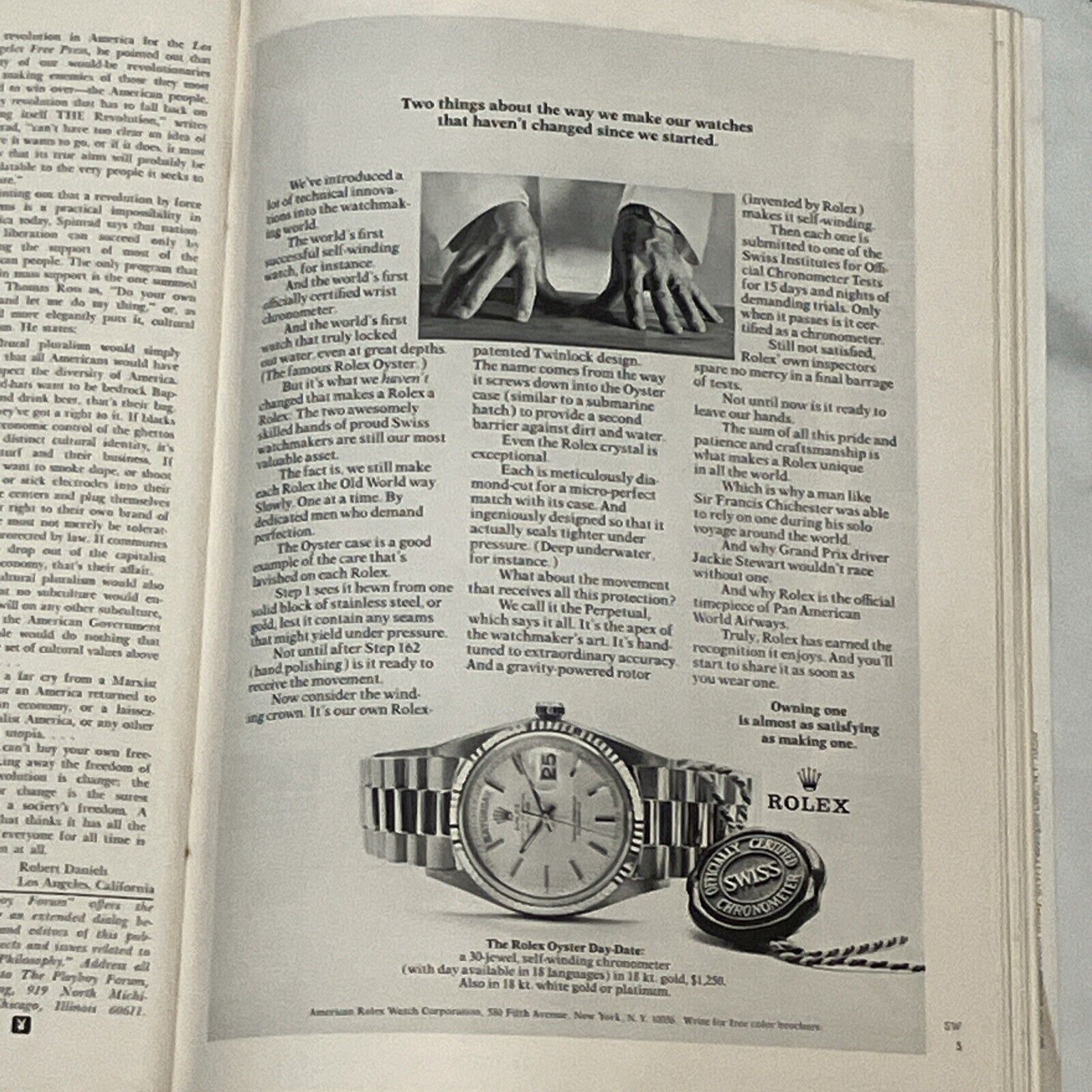 Vintage Print Ad Rolex 1971 Rolex Oyster Day Watch