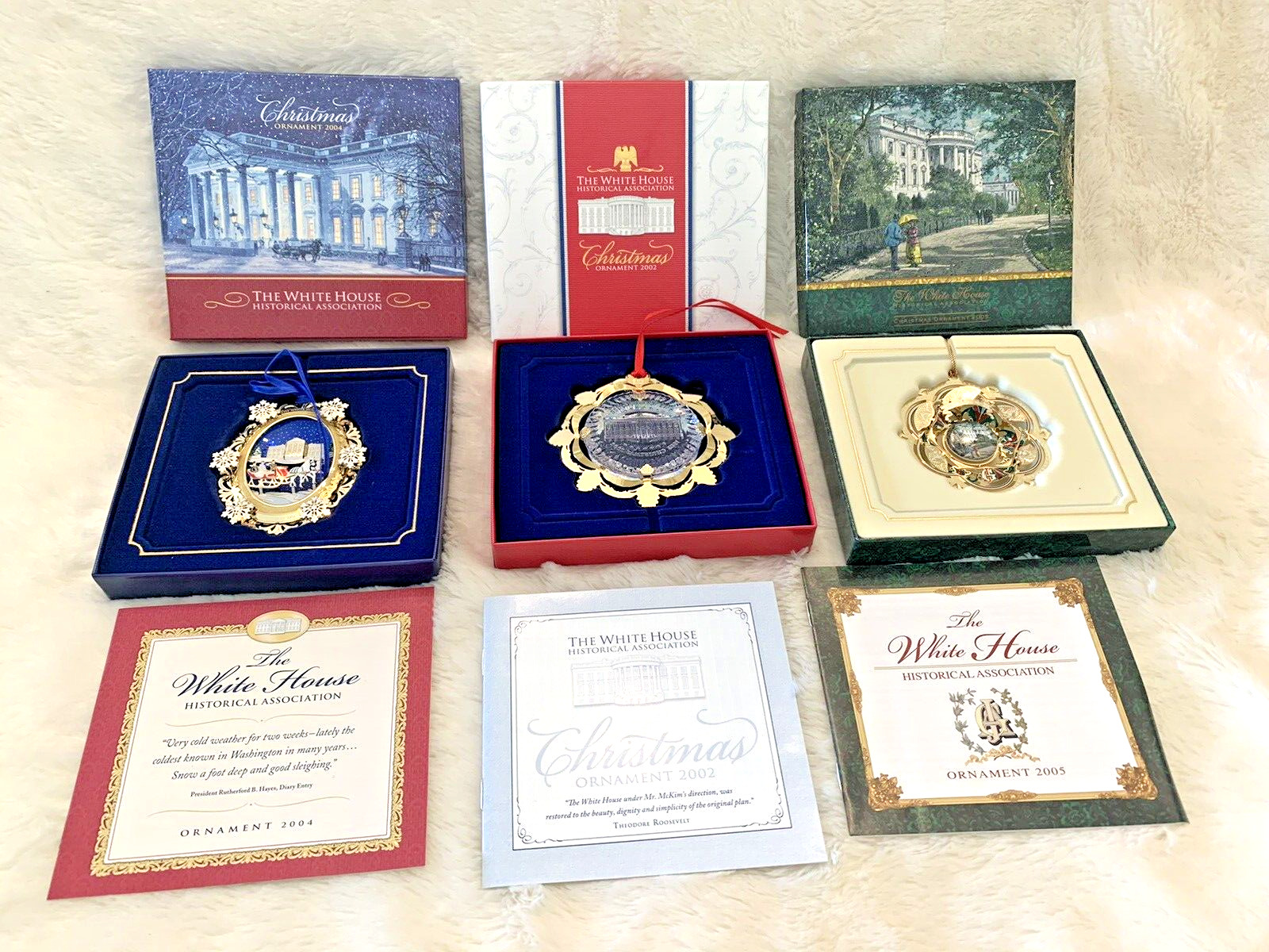 Lot of 3 White House Historical Association Gold Christmas Ornaments