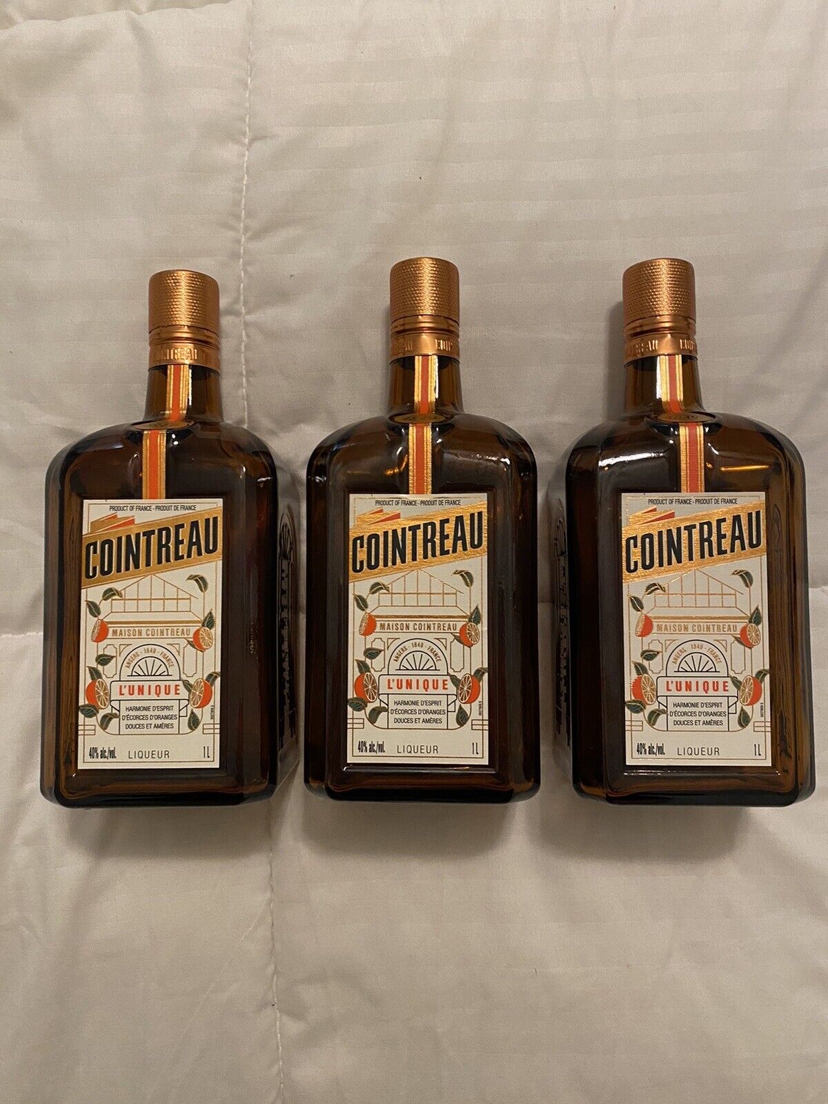 Cointreau EMPTY Bottles, 1 liter, Original Stoppers, Brown Glass, New Design