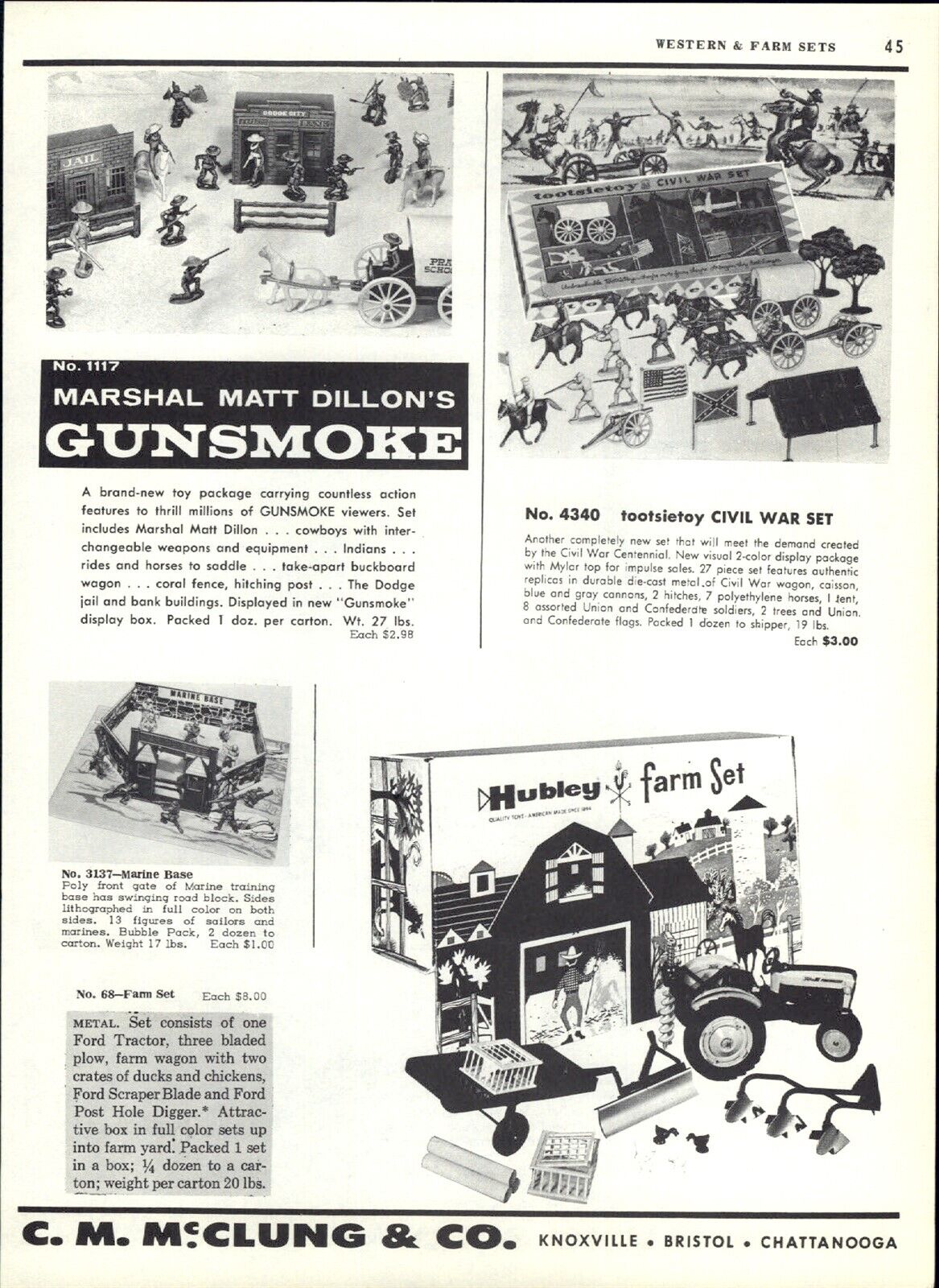 1960 PAPER AD Marshall Matt Dillon Gunsmoke Tootsietoy Civil War Set Hubley Farm