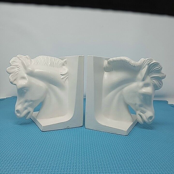 Beautiful Vintage pair of horse head bookends white 