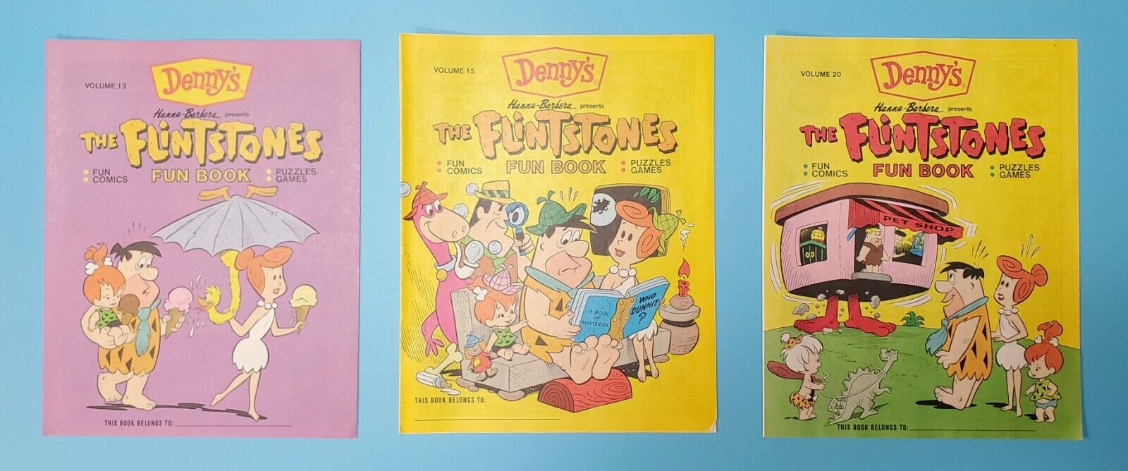 Vtg Flintstones Cartoon Denny\'s Fun Book Comics Lot (3) Volumes Hanna Barbera 