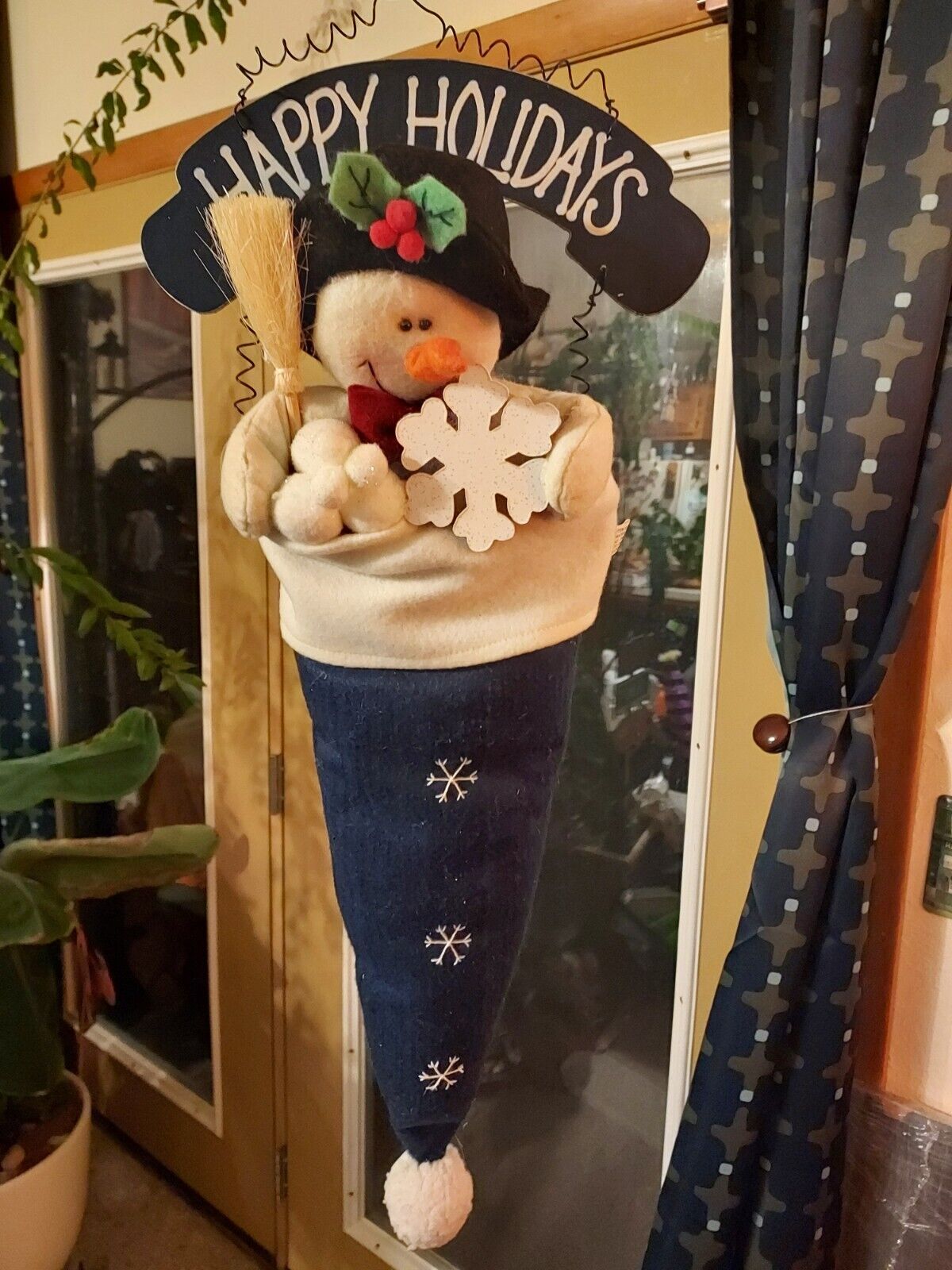 Hanging Soft Plush Christmas Snowman in Hat w/ Snowballs \