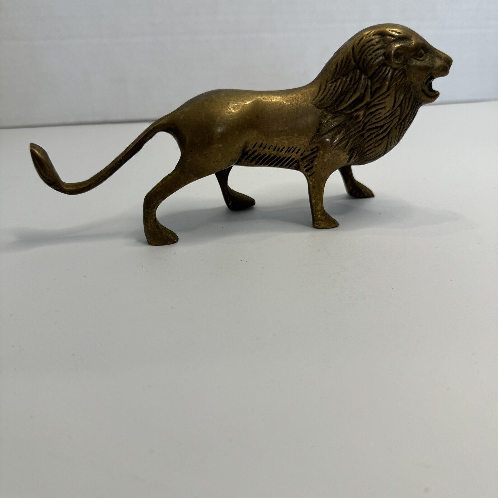 Vintage MCM Solid Brass Lion 7” Long Mid-Century
