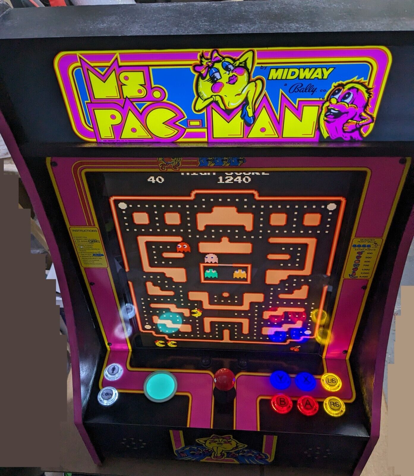 Arcade Arcade1up Ms. PacMan upgraded PartyCade with 19\